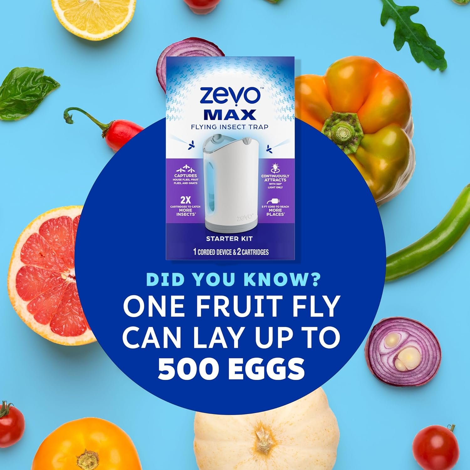 Zevo MAX Flying Insect Trap, Fly Trap Captures Houseflies, Fruit Flies, and Gnats (1 Plug-in Base + 2 Cartridges) - Image 8