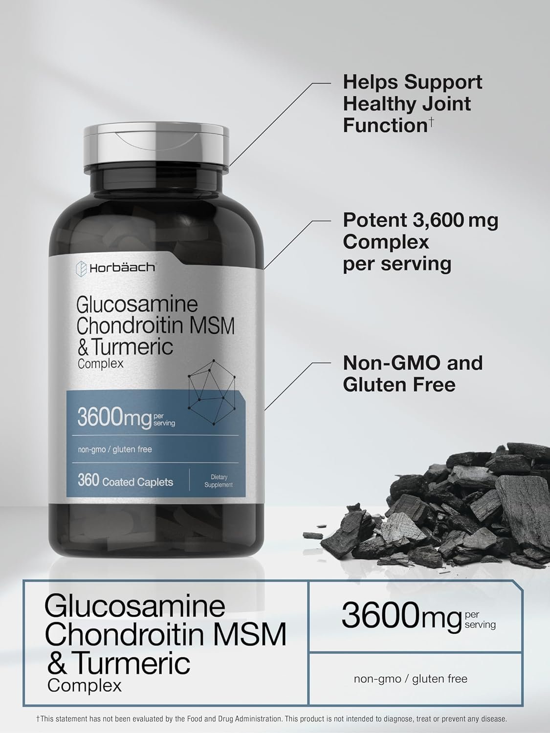 Horbäach Glucosamine Chondroitin MSM | 3600 mg | 360 Caplets | Advanced Formula with Turmeric | Non-GMO, Gluten Free - Image 4