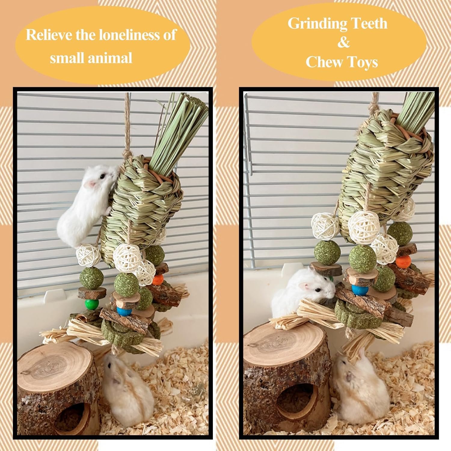 Rabbit Toy, Bunny Cage Hanging Chew Toy & Treats for Guinea Pigs Chinchillas Hamsters Rats and Other Small Pets Teeth Grinding - Image 4