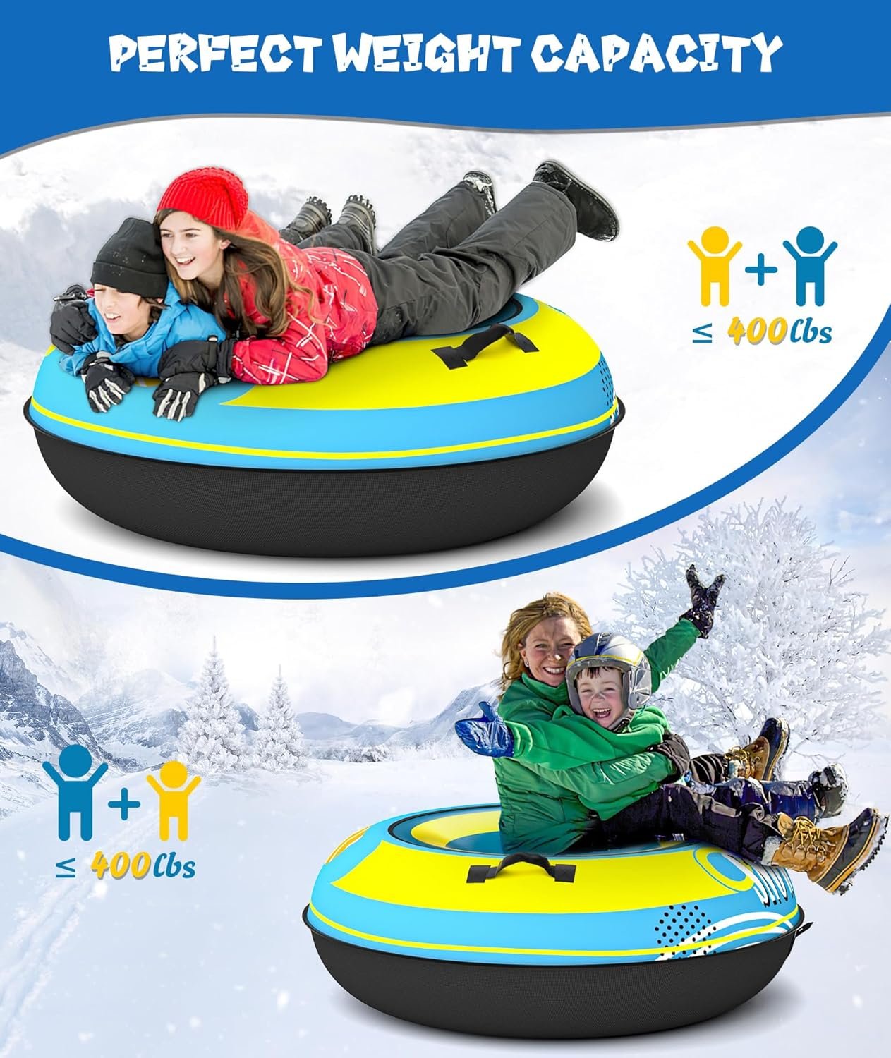 EPN 55'' Heavy Duty Snow Tube with Premium Canvas Covers and Nylon Handles for Adults, Thickened Bottom Inflatable Snow Sled Sledding Toboggan Winter Outdoor Fun Toys - Image 7
