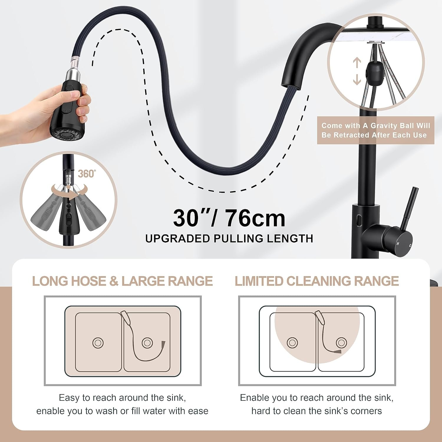 Touchless Kitchen Sink Faucet with Pull Down Sprayer, Herogo Matte Black Stainless Steel Motion Sensor Faucet with Soap Dispenser, Single Handle Smart Activated Kitchen Faucet for Farmhouse RV Sink - Image 6