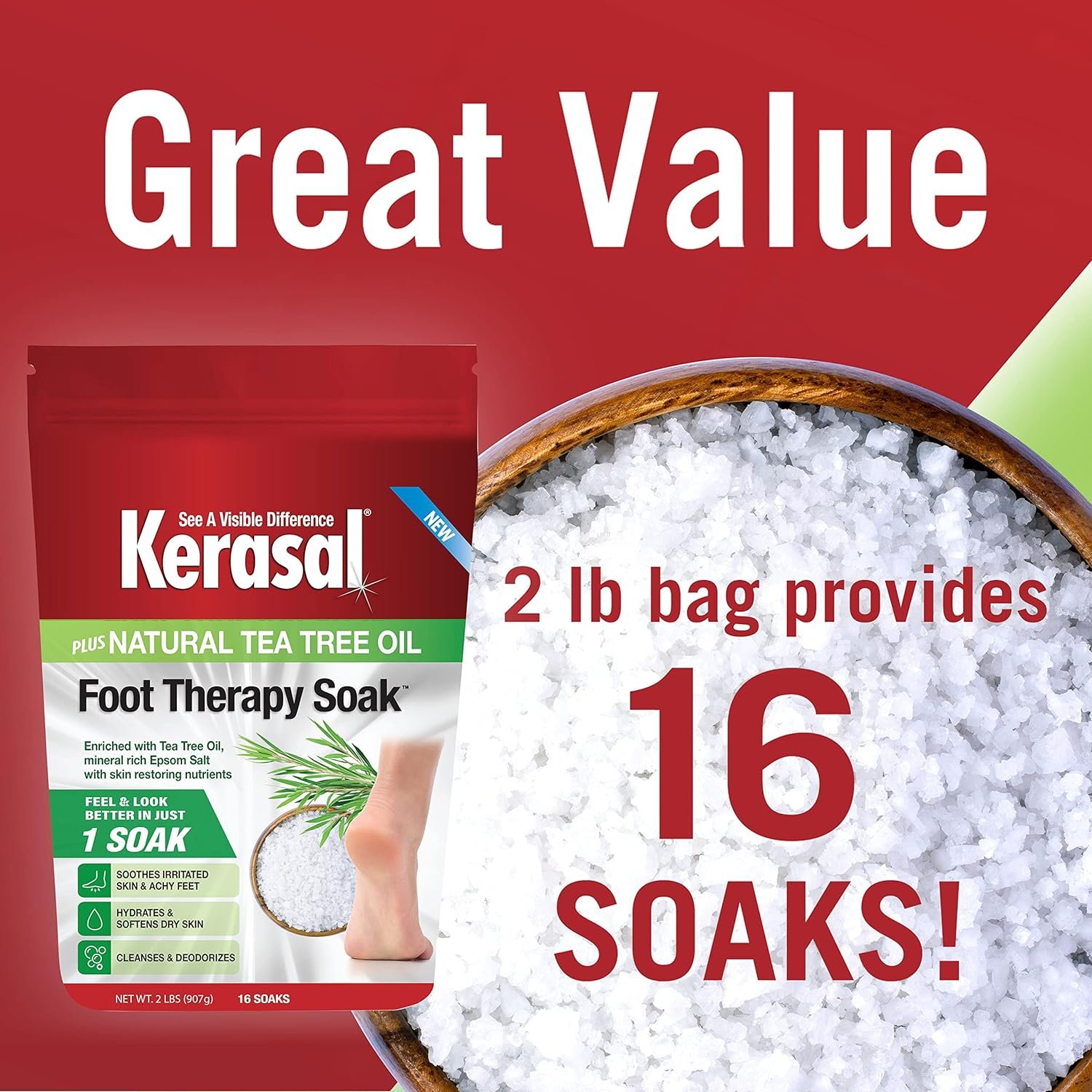 Kerasal Foot Therapy Soak, Foot Soak for Achy, Tired and Dry Feet, 2 lbs and Kerasal Nighttime Intensive Repair Foot Masks, Foot Mask for Cracked Heels and Dry Feet, Two Pairs - Image 4
