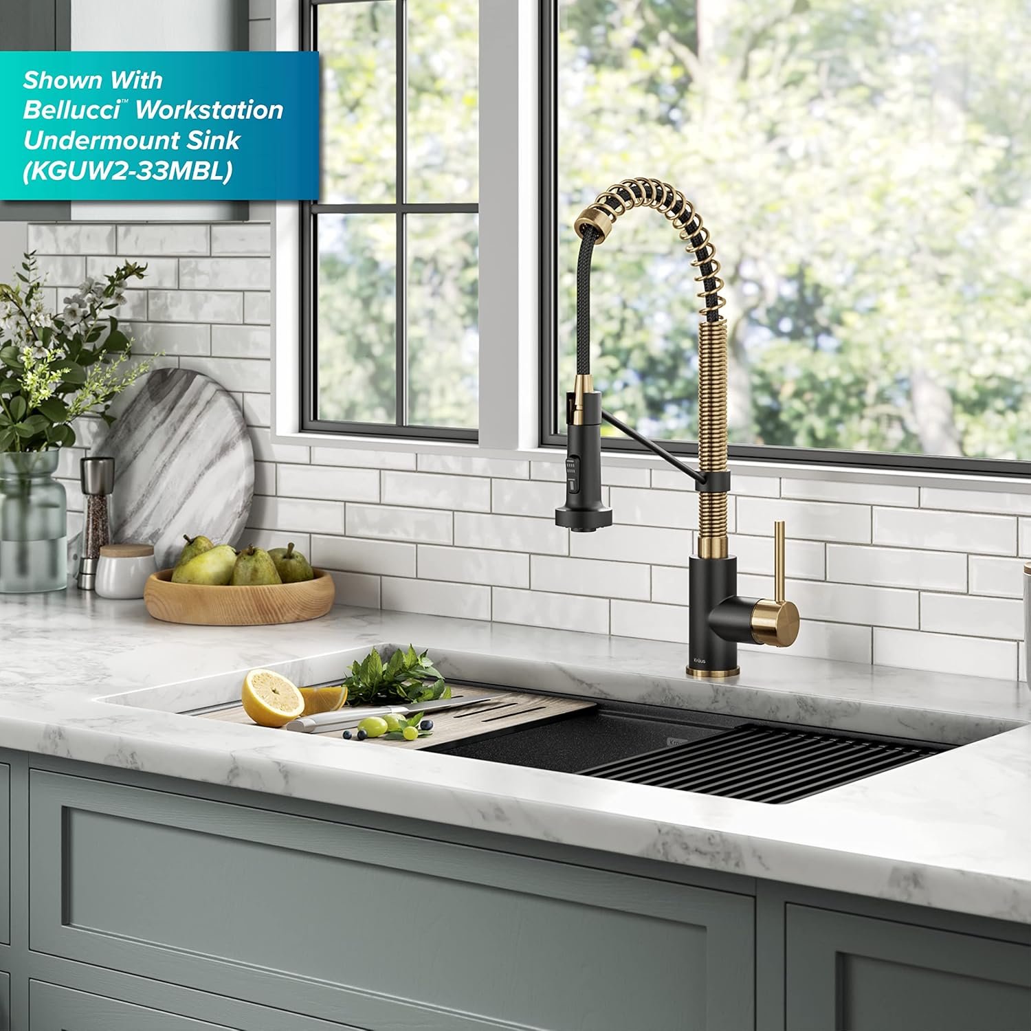 KRAUS Bolden Touchless Sensor Commercial Style 2-Function Single Handle Pull Down Kitchen Faucet in Brushed Brass/Matte Black, KSF-1610BBMB - Image 10