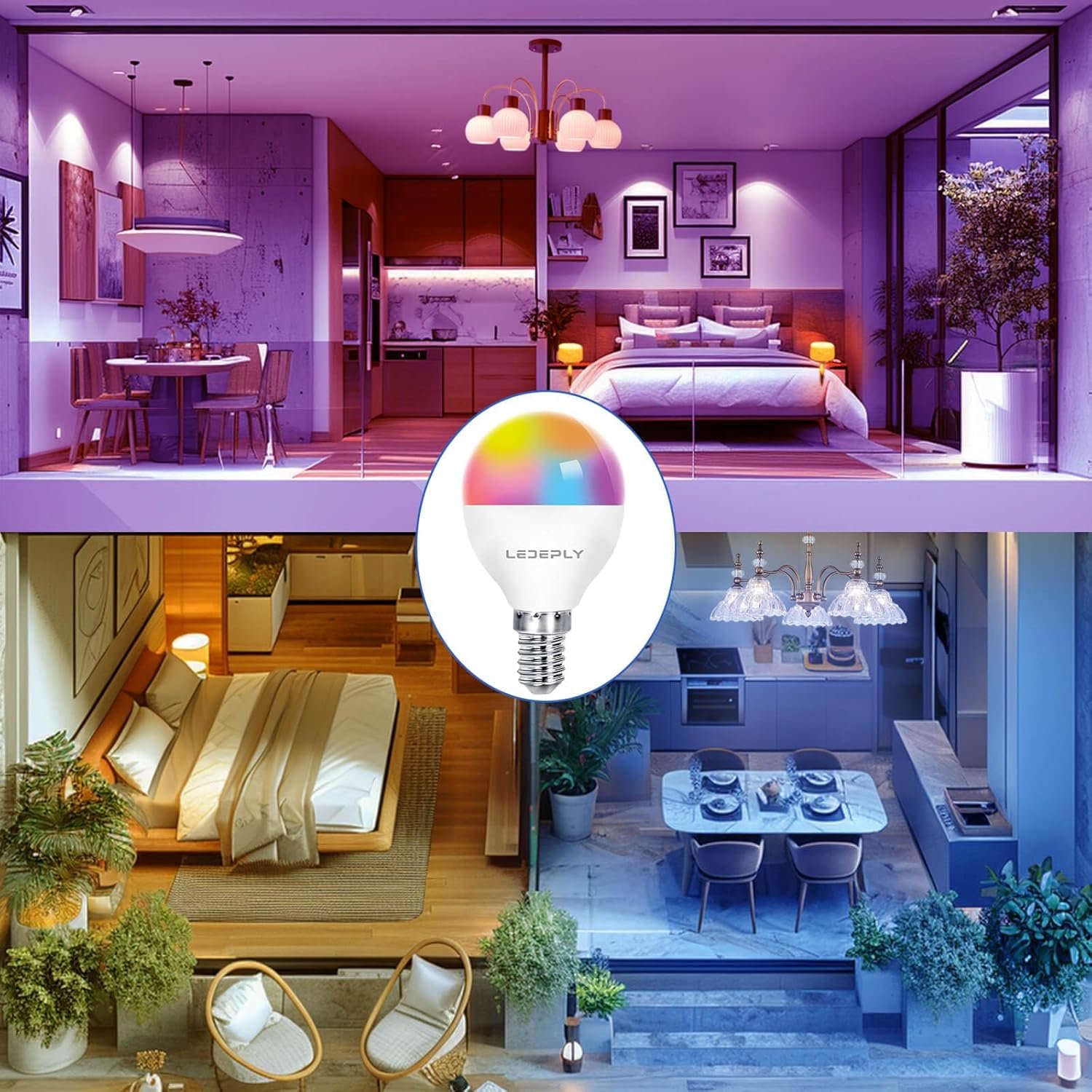 A15 LED Smart Bulb, 5W=40W,Compatible with Alexa, Google Assistant, E12 Base, Dimmable, 2.4G WiFi ONLY, RGB Color Changing, Tunable White 2700K-6500K, Globe Shape, G45 Ceiling Fan Light Bulbs 4 Pack - Image 8