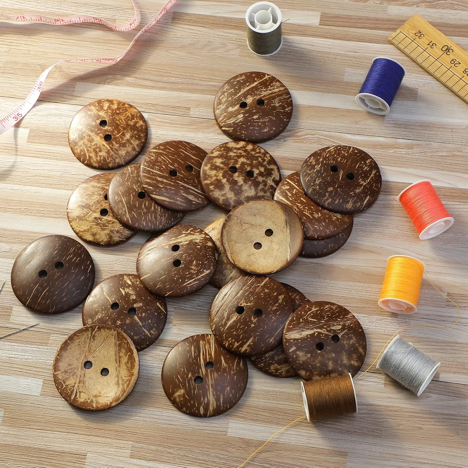 Riceshoot 20 Pcs 2 Inches Coconut Shell Buttons Coconut 2 Holes Button Sewing Buttons for Shirt DIY Crafts Decorations - Image 8
