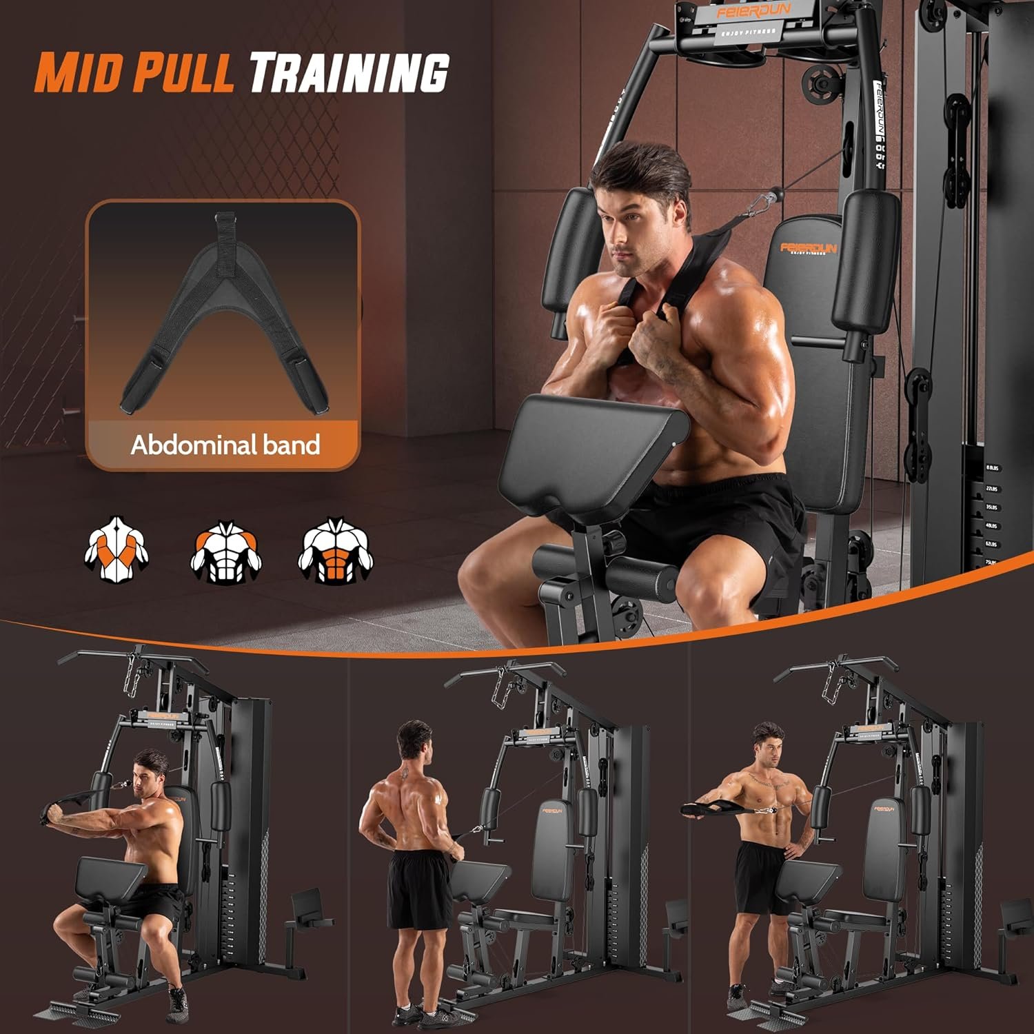 FEIERDUN Home Gym Equipment, Multi-Functional Workout Equipment with 154LBS Weight Stack, for Leg Press, LAT Pull Down, Chest Presses - Image 9