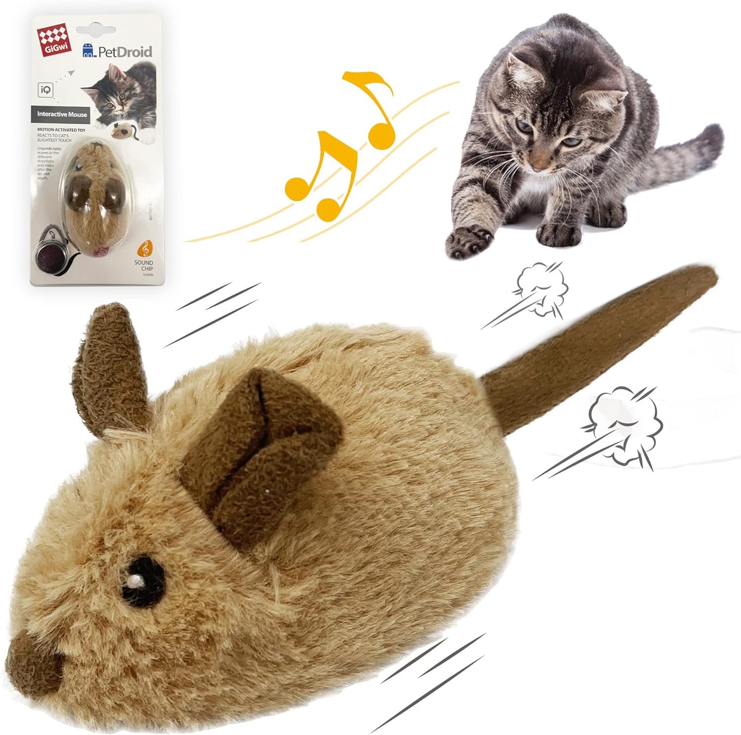 Gigwi Interactive Cat Toy Mouse, Moving Automatic Cat Toys Mice Electronic with Furry Tail, Automatic Squeaky Cat Toys for Kitten Indoor/Outdoor Exercise (Brown-Ear) - Image 2