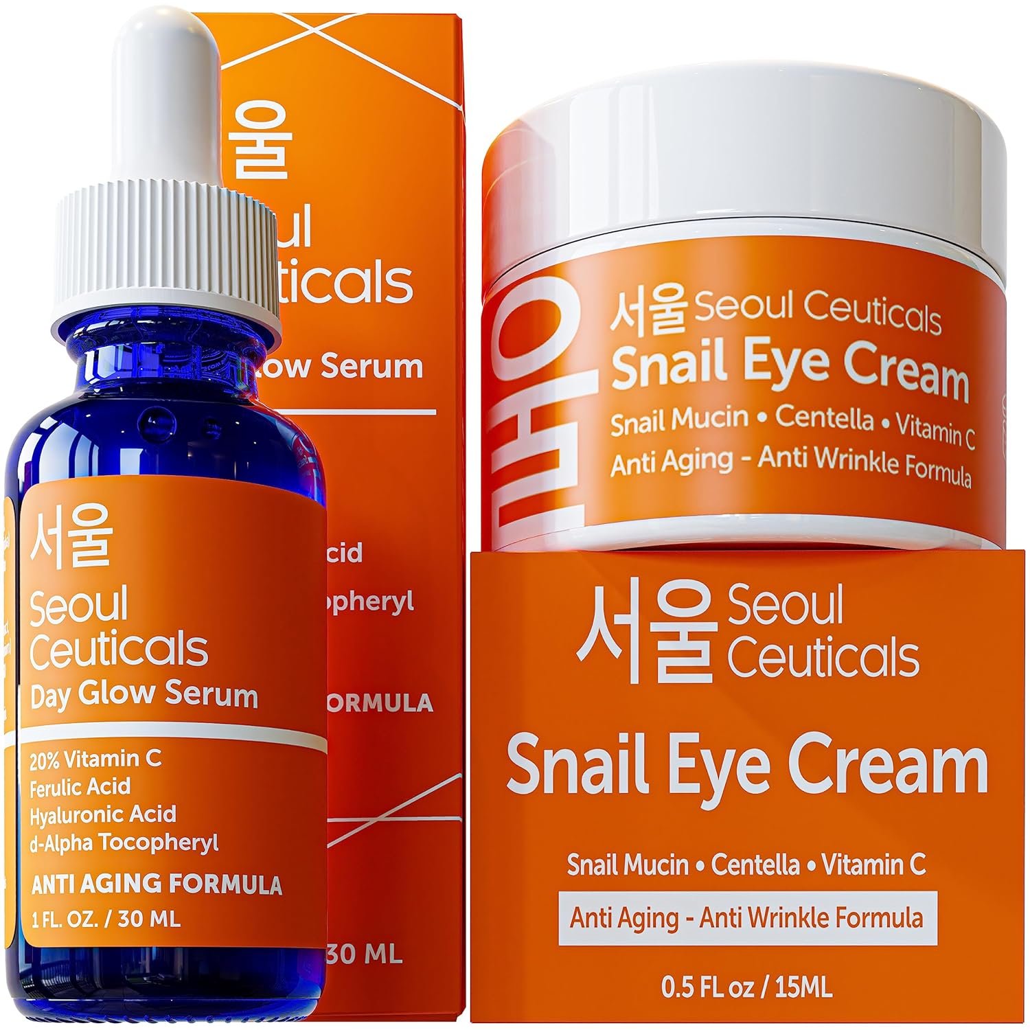 Korean Vitamin C Serum + 97.5% Snail Mucin Eye Cream Set for Glowing Skin & Youthful Eyes - Image 2