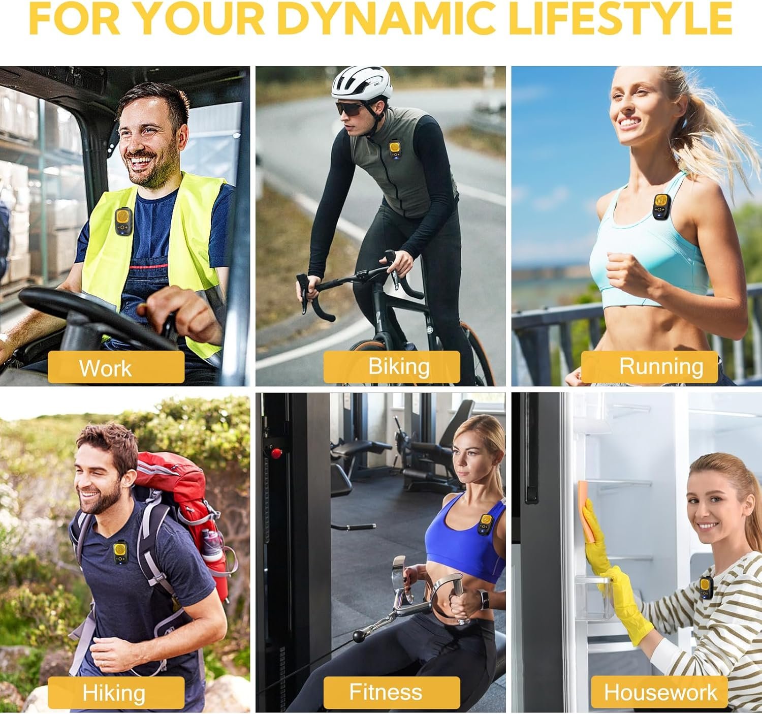 Wearable Bluetooth Speaker - 30H Working Time Clip-On Wireless Jobsite Pro Water-Resistant Portable Speaker — Built-in Mic for Hands-Free Music and Calls, Yellow (Non-Magnetic) - Image 8