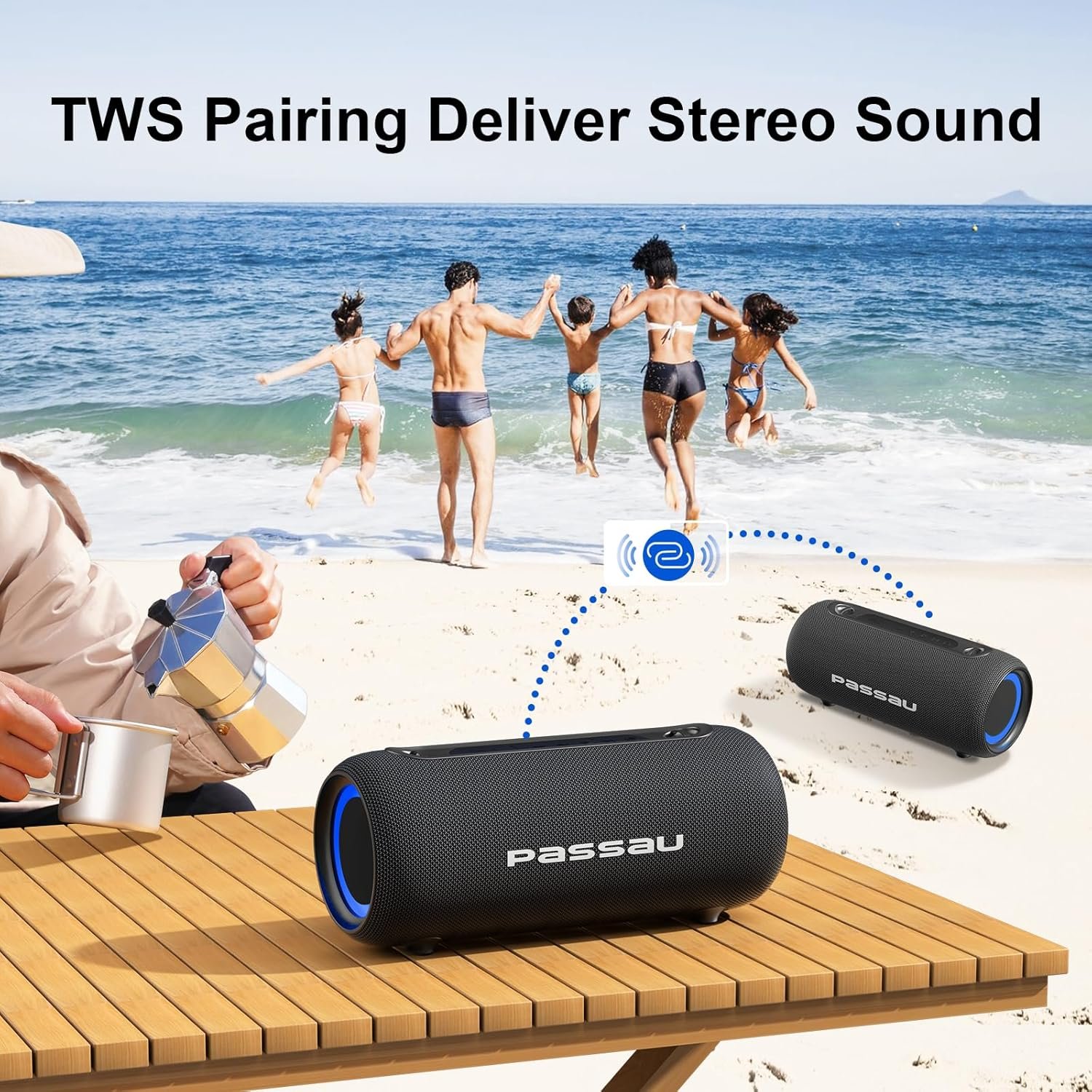 Passau Portable Bluetooth Speakers 40W Peak Loud Stereo Sound, Passive Radiators-Deep Bass, All Day Playtime, Adjustable Strap, BT5.3, IPX5 Wireless Speaker RGB Lights for Indoor Outdoor - Image 7