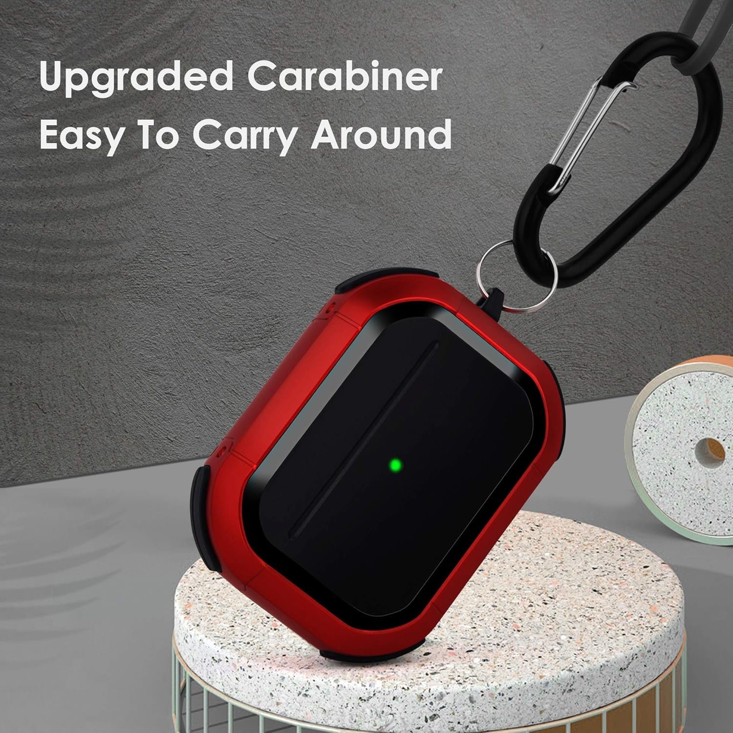 CAGOS for Airpods Pro Case, Cool Shock-Absorbing iPod Pro Hard Cover with Metal Keychain Accessories Compatible with Apple Airpod Pro 1st Generation Case Women Men, Red - Image 5