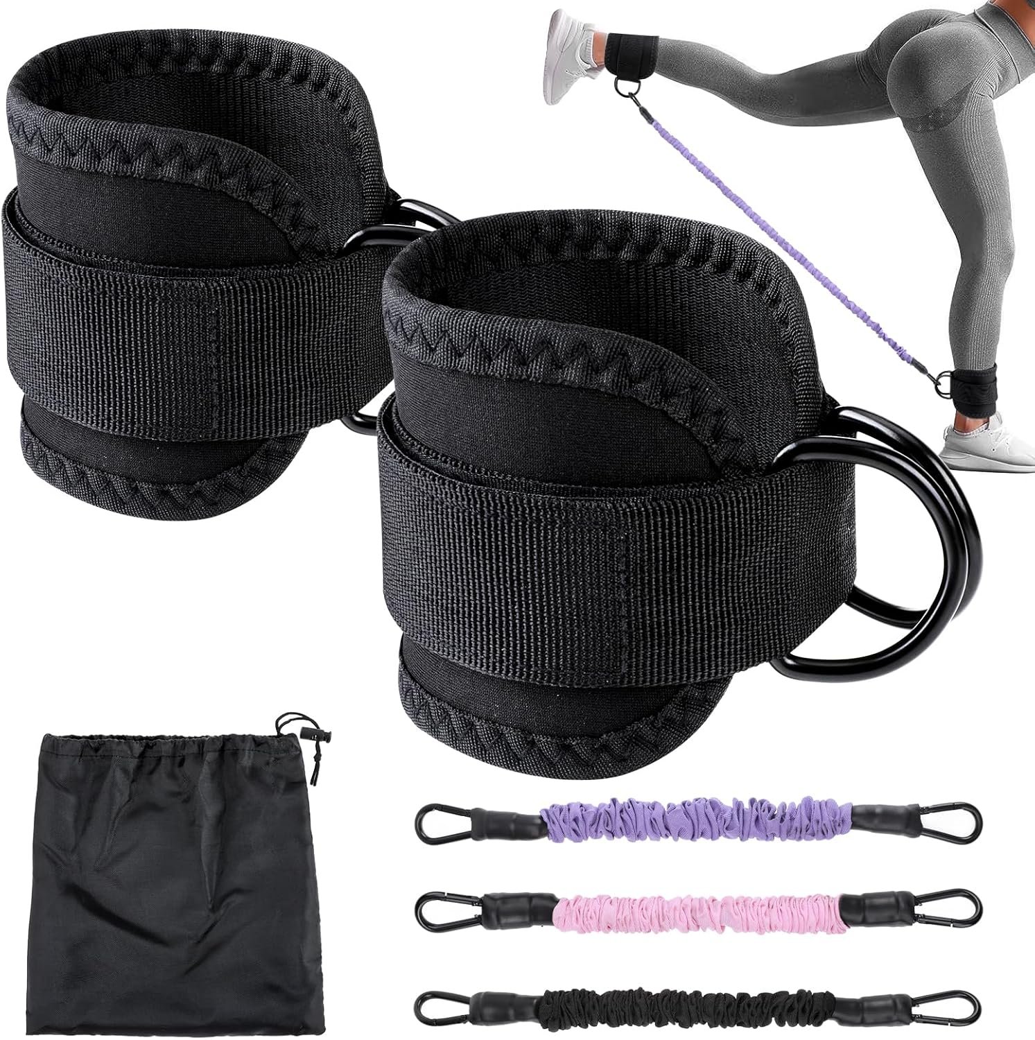 Ankle Resistance Bands with Cuffs, 3 Level Exercise Bands Workout Bands for Women, Resistance Bands for Leg Butt Training, Workout Equipment for Kickbacks Hip Gluteus Training Exercises - Image 2
