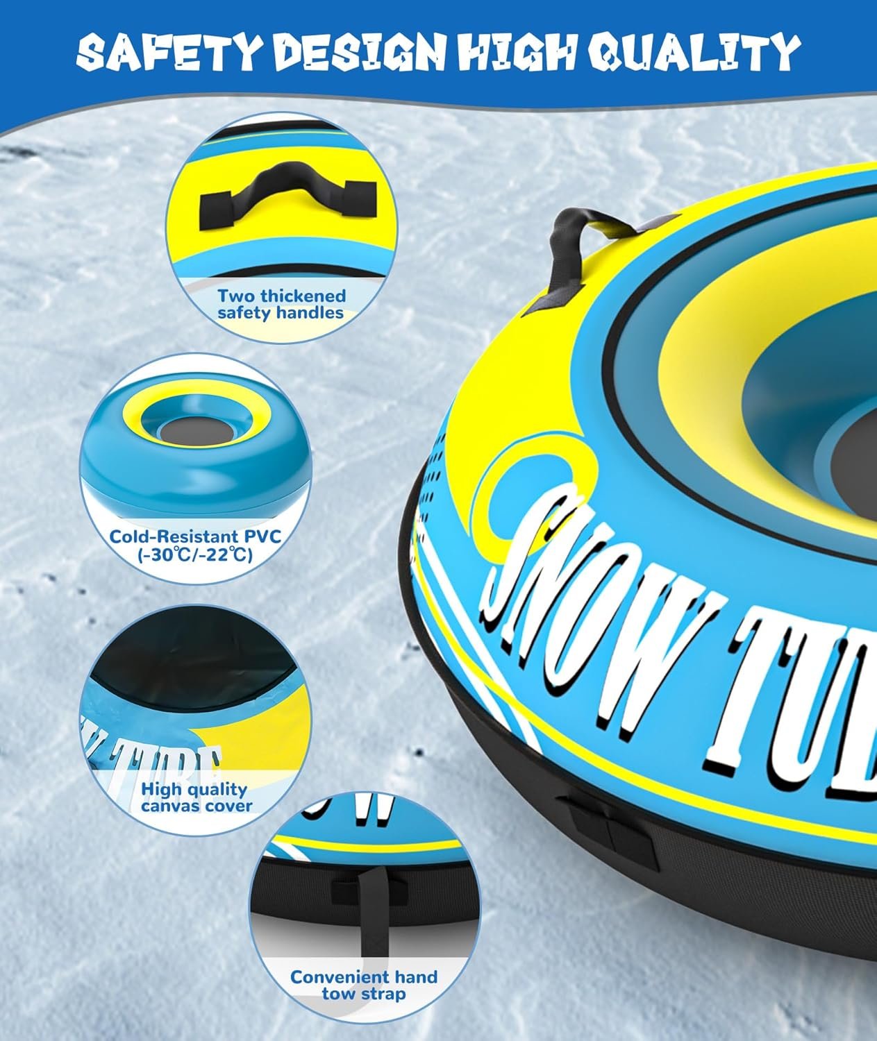 EPN 55'' Heavy Duty Snow Tube with Premium Canvas Covers and Nylon Handles for Adults, Thickened Bottom Inflatable Snow Sled Sledding Toboggan Winter Outdoor Fun Toys - Image 5