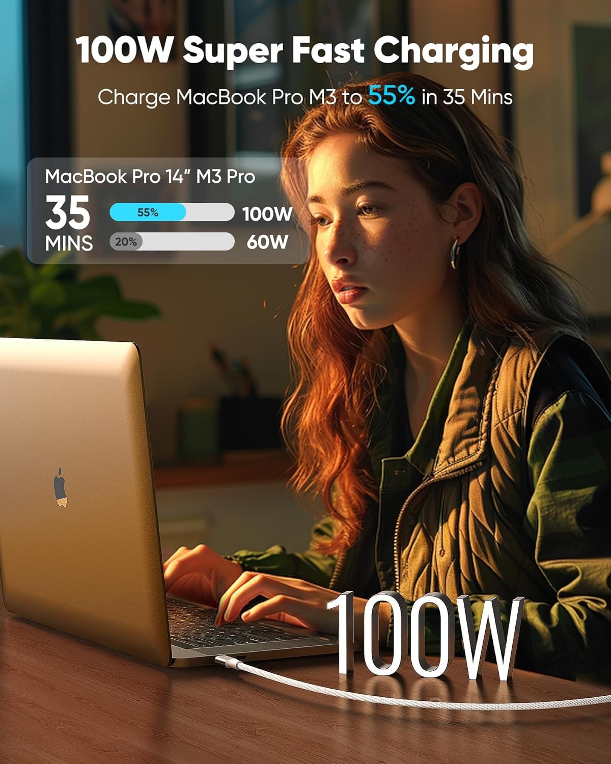 Highwings 100W USB C Cable (6.6ft, 2-Pack) for MacBook Pro/Air (2023-2018), iPhone 15 Pro Max, iPad Pro/Air/Mini 6th, Galaxy S23, Type-C Fast Charging Cord Nylon Braided - Image 3