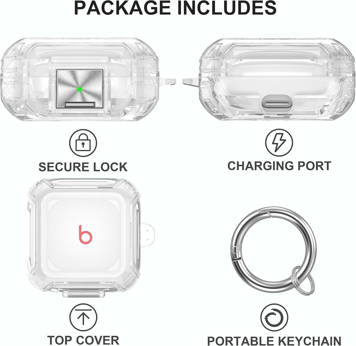 Valkit Compatible Beats Fit Pro Case Cover Clear with Lock, Full Body Beats Fit Pro Earbuds Protective Case Transparent Shockproof Skin with Anti-Lost Keychain for Beats Fit Pro 2021 - Image 7