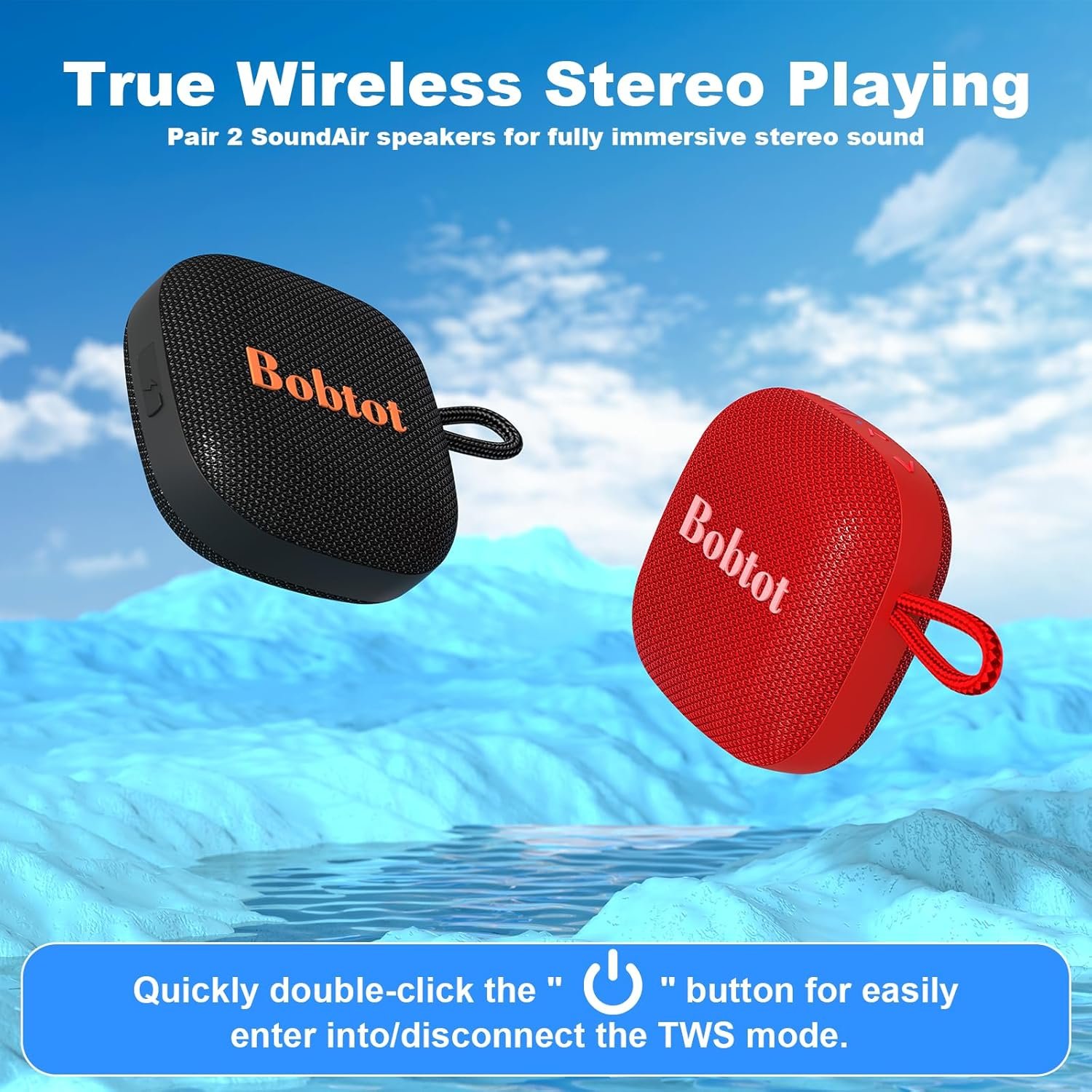 Bobtot Bluetooth Speaker Portable Wireless Speakers - 16 Hours Playtime Waterproof Speaker, Loud Stereo Sound, Mini Speaker with TWS, Built-in Mic, Strap to Carry for Home Travel Sport, Red - Image 8