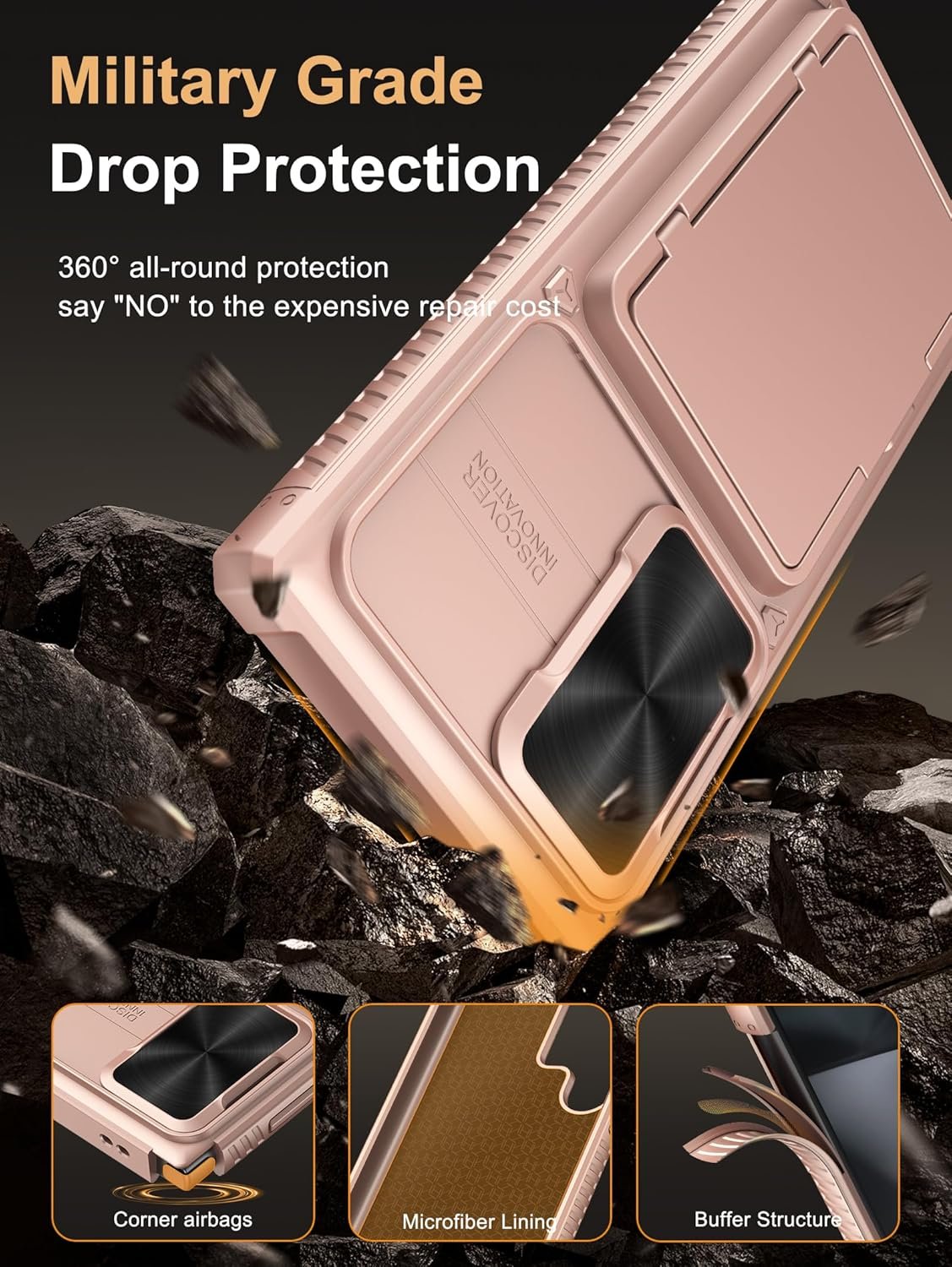 Vihibii for Samsung Galaxy S24 Ultra Case with Slide Camera Protection Cover, Built-in Card Holder (4 Cards) & Kickstand, Shockproof Rugged Wallet Phone Case for Galaxy S24 Ultra 6.8" 2024, Rose Gold - Image 6