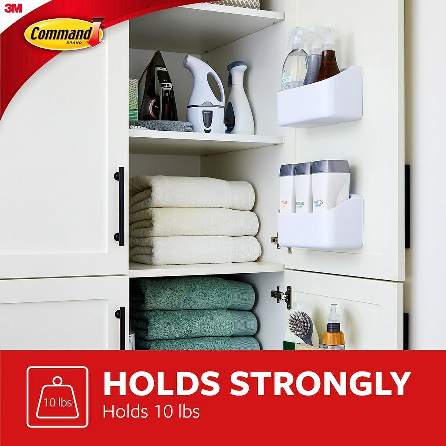 Command 10 Lb Large Organizing Caddy with 4 Command Strips, 9.91" x 3.38" x 5.15", Heavyweight Damage-Free Hanging for Organizing Cleaning Supplies, Closet, and Pantry, White - Image 6