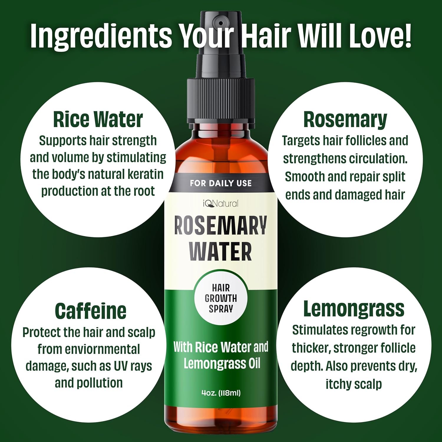 NEW Rosemary Water Spray for Hair Growth Spray, Rosemary Spray for Hair, Rosemary Root Enhancer, Rosemary Oil Spray - Strengthen, Moisturize, Thicken - Rosemary Water for Hair Health - 4oz - Image 3