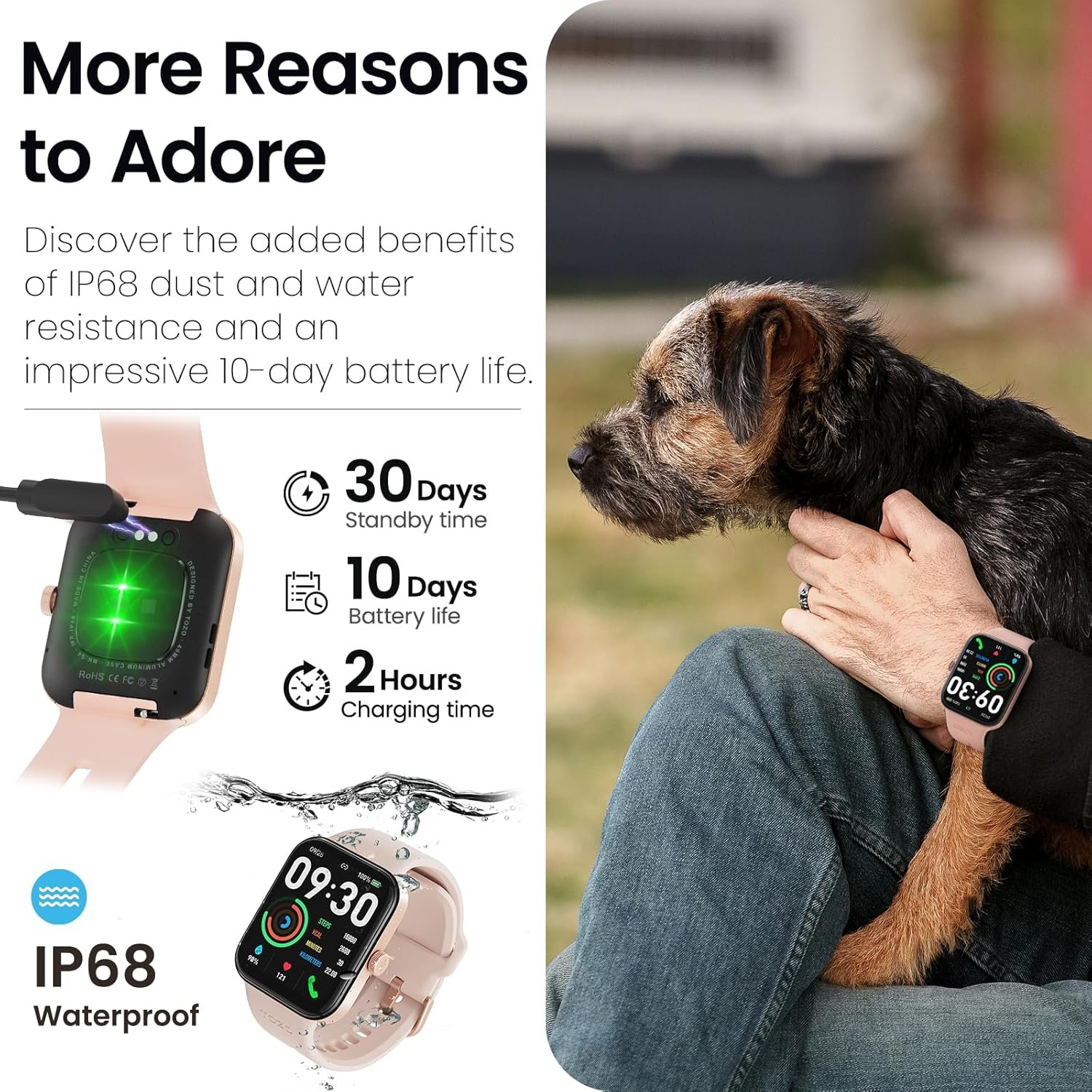 TOZO S4 AcuFit One Smart Watch 1.78" AMOLED Ultra-Clear Screen for Men Women, Call/Answer Fitness Tracker, Heart Rate Sleep Blood Oxygen Monitor IP68 Waterproof for iOS 11.0+ Android 9.0+ Rose Gold - Image 8
