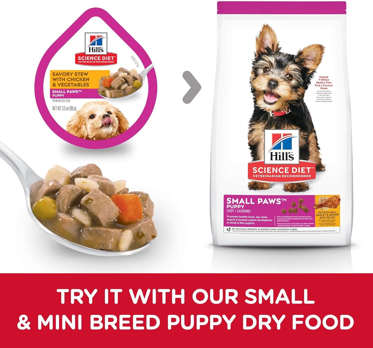 Hill's Science Diet Puppy, Puppy, Small & Mini Breeds Puppy Premium Nutrition, Wet Dog Food, Chicken & Vegetables Stew, 3.5 oz Tray, Case of 12 - Image 8