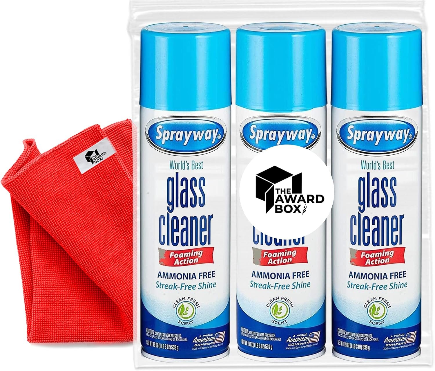 The Award Box Sprayway Glass Cleaner Foam Action Cleaner 19 oz. with Cleaning Cloth in Packaging (3 Pack) - Image 2