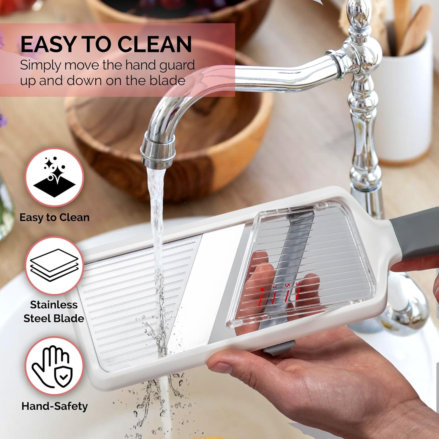 Multi Handheld Mandoline Slicer - Adjustable Stainless Steel Blades, Comfort Grip, Safety Features, Dishwasher Safe Easy to Clean Ideal for Fast and Precise Slicing of Fruits and Vegetables - Image 5