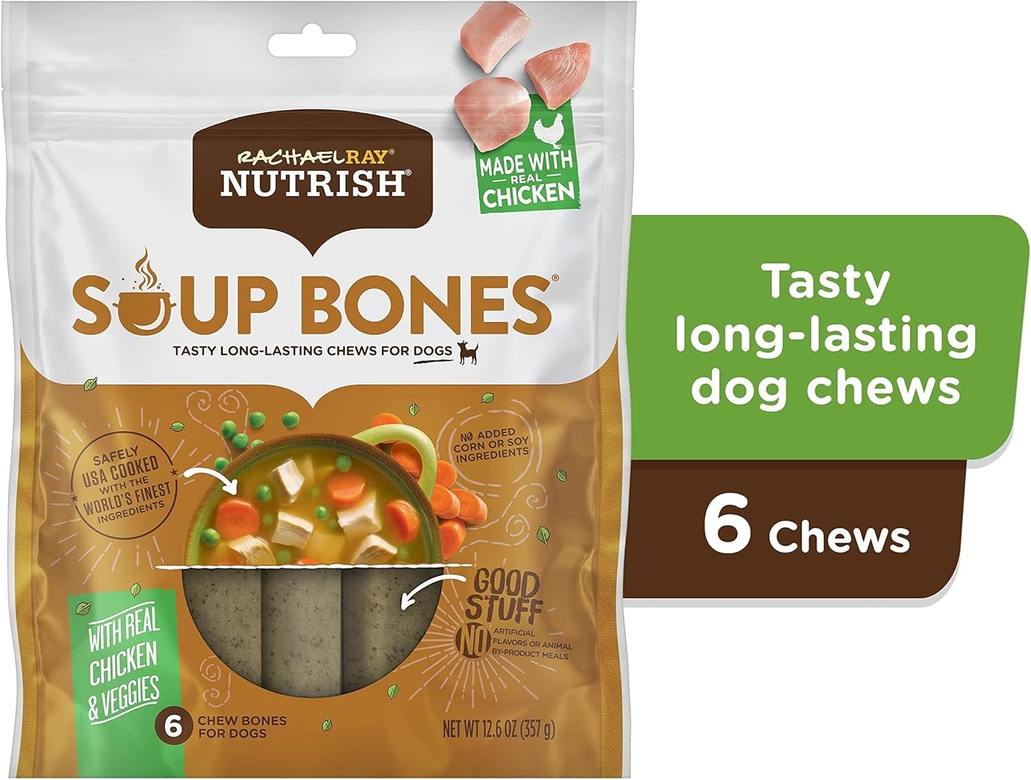 Rachael Ray Nutrish Soup Bones Dog Treats, Chicken & Veggies Flavor, 6 Bones - Image 3