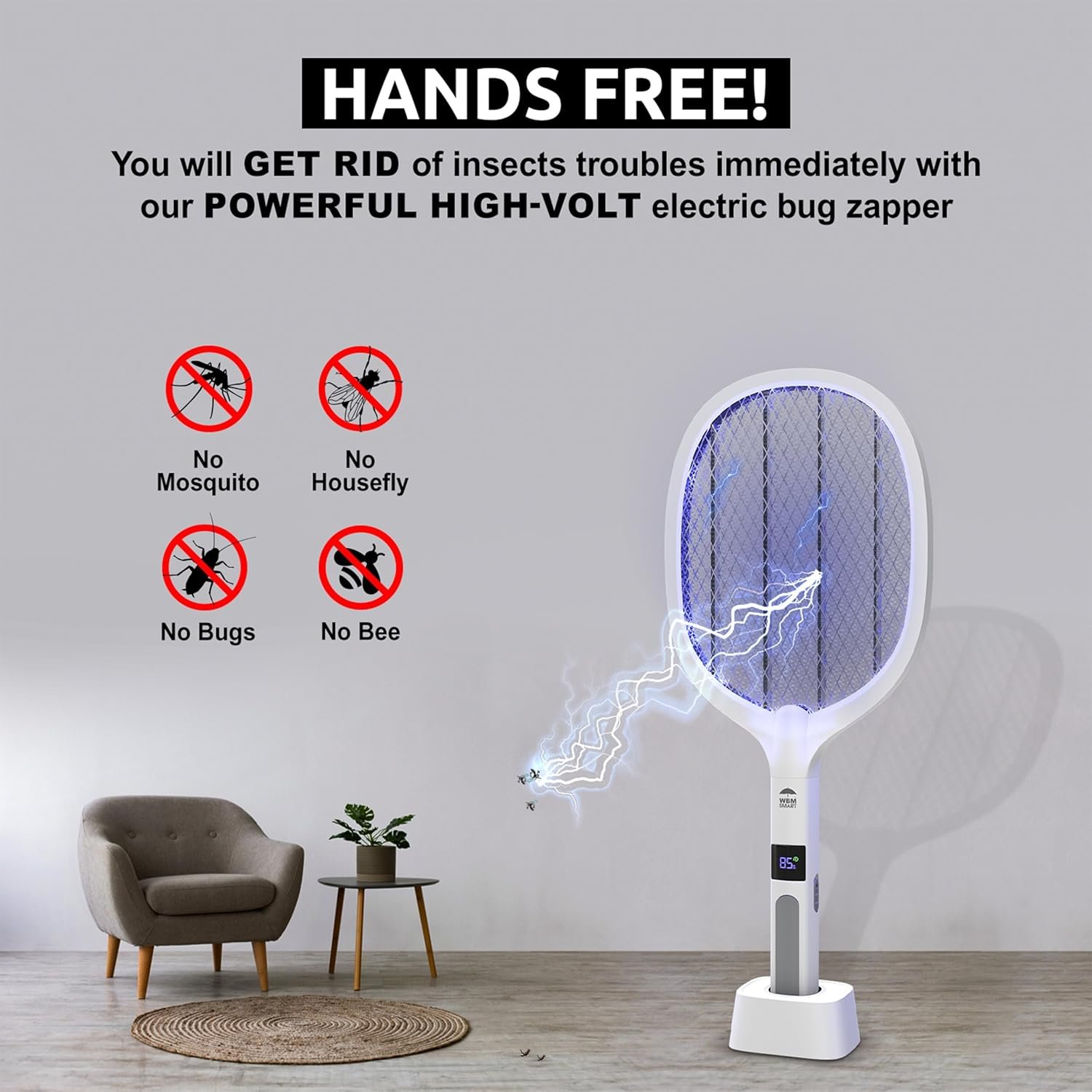 2 in 1 Electric Bug Zapper, Mosquitoes Trap Lamp & Racket, USB Rechargeable Electric Fly Swatter for Home and Outdoor Powerful Grid 3-Layer Safety Mesh Safe to Touch - Image 4