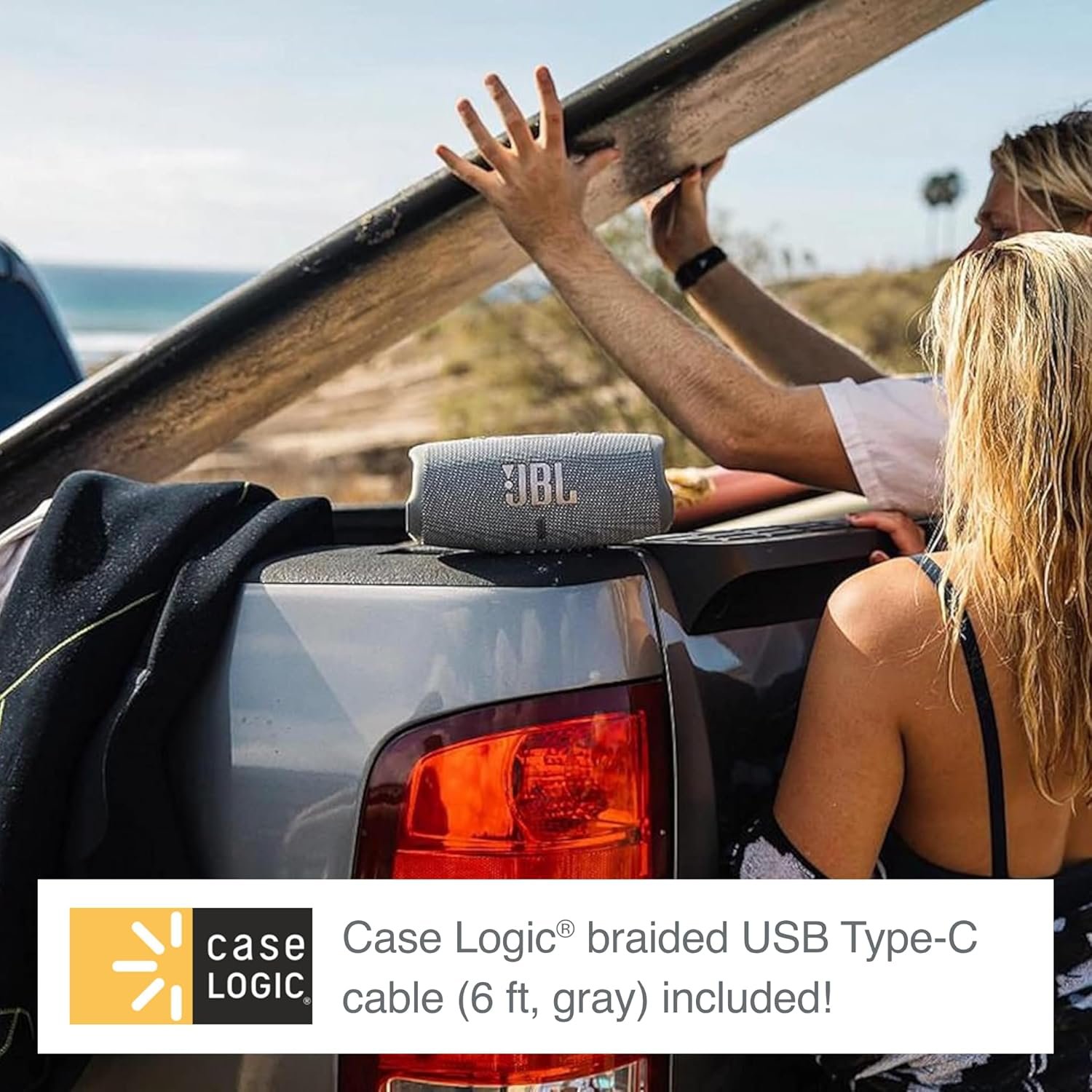 JBL Charge 5 (Black) + Bundle with Case Logic Braided USB Type-C Charge & Sync (6 ft, Gray) - Image 3