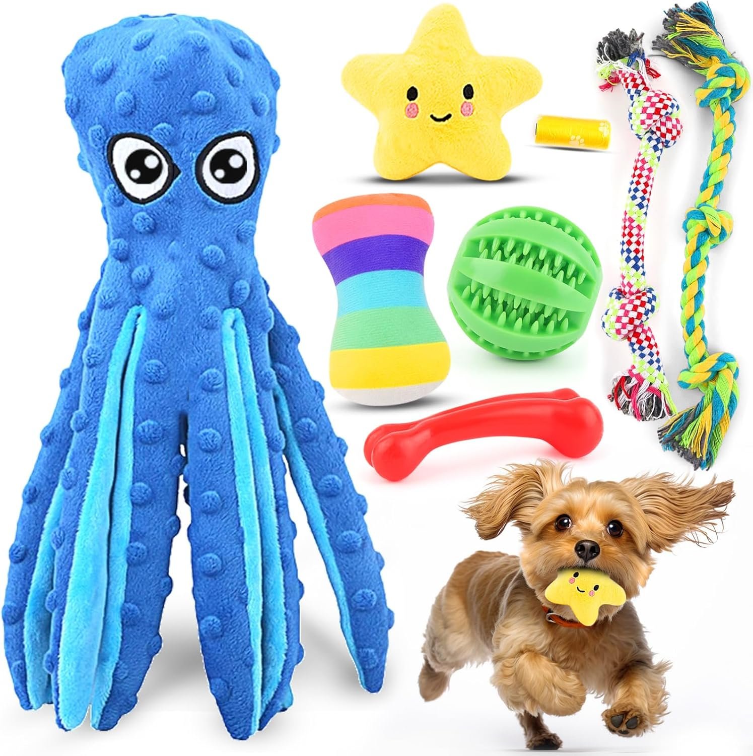 Puppy Toys 8 Pack for Small Dogs, Luxury Christmas Dog Chew Toys with Squeaky Plush Toys, Rope Toys and Ball, Teething Toys for Puppy Supplies (Blue) - Image 2