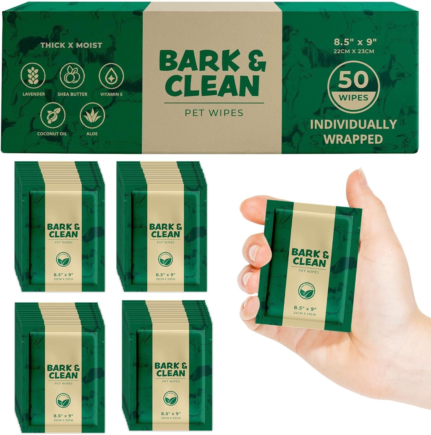 Dog Wipes for Cleaning and Deodorizing - Box of 50 Individually Wrapped 8.5" x 9" Bamboo Pet Wipes - Compostable, Hypoallergenic Puppy Wipes - Dog Wipes for Paws, Butt, and Body - Image 2