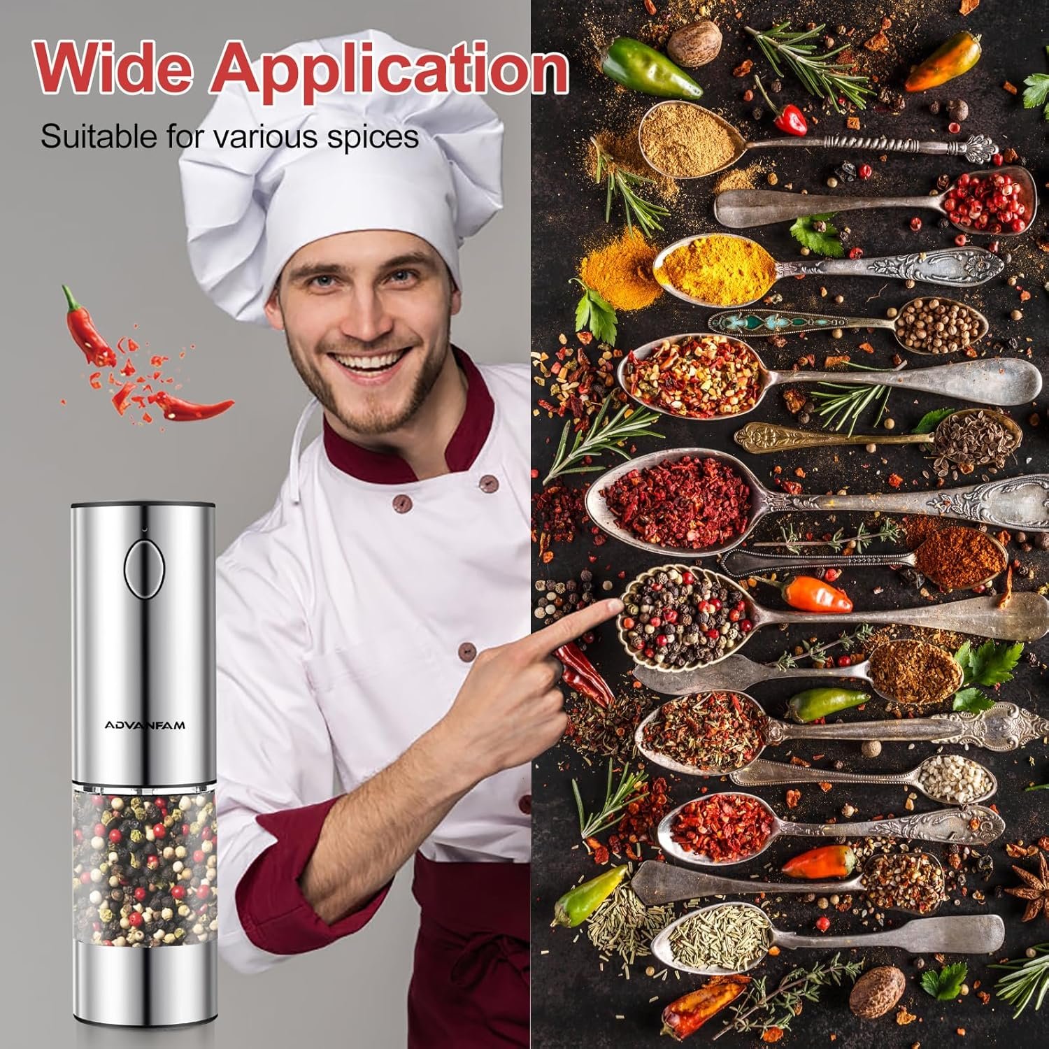 Upgraded Larger Capacity Electric Salt Pepper Grinder Stainless Steel Pepper Grinder with LED Light, Rechargeable Automatic Salt or Pepper Mill Features Adjustable Coarseness - Image 8