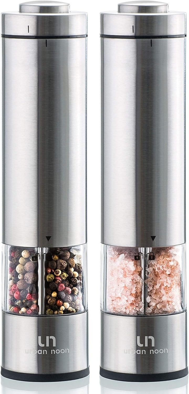 Electric Salt and Pepper Grinder Set - Battery Operated Stainless Steel Mill with Light (2 Mills) - Automatic One Handed Operation - Electronic Adjustable Shakers - Ceramic Grinders - Image 10