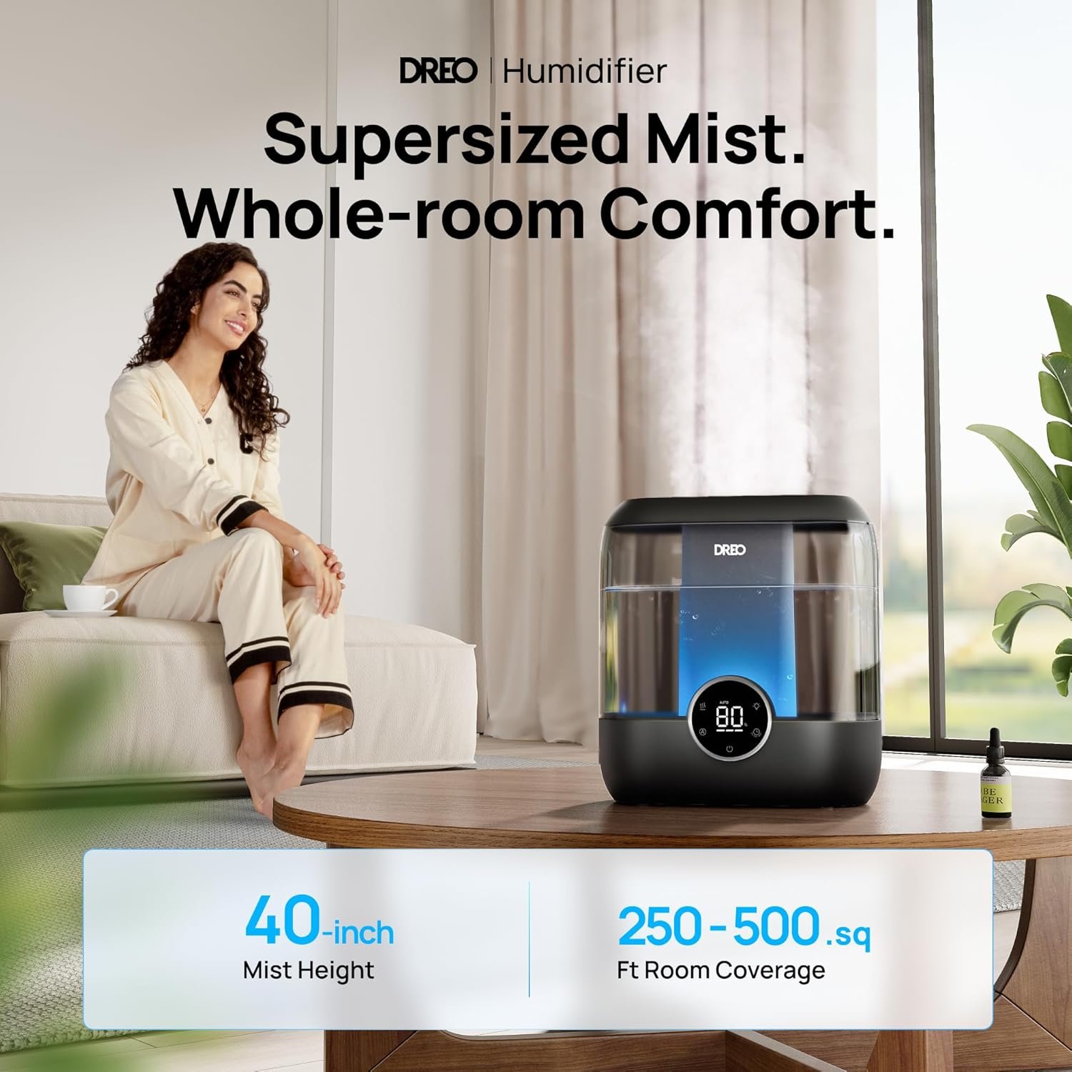 Dreo Smart Humidifiers for Bedroom, 6L Top Fill Supersized Cool Mist Humidifier for Large Room, 60 Hour Runtime, Quiet Ultrasonic Humidifiers for Plants, Baby, Indoor, Home, Night Light, Black - Image 3