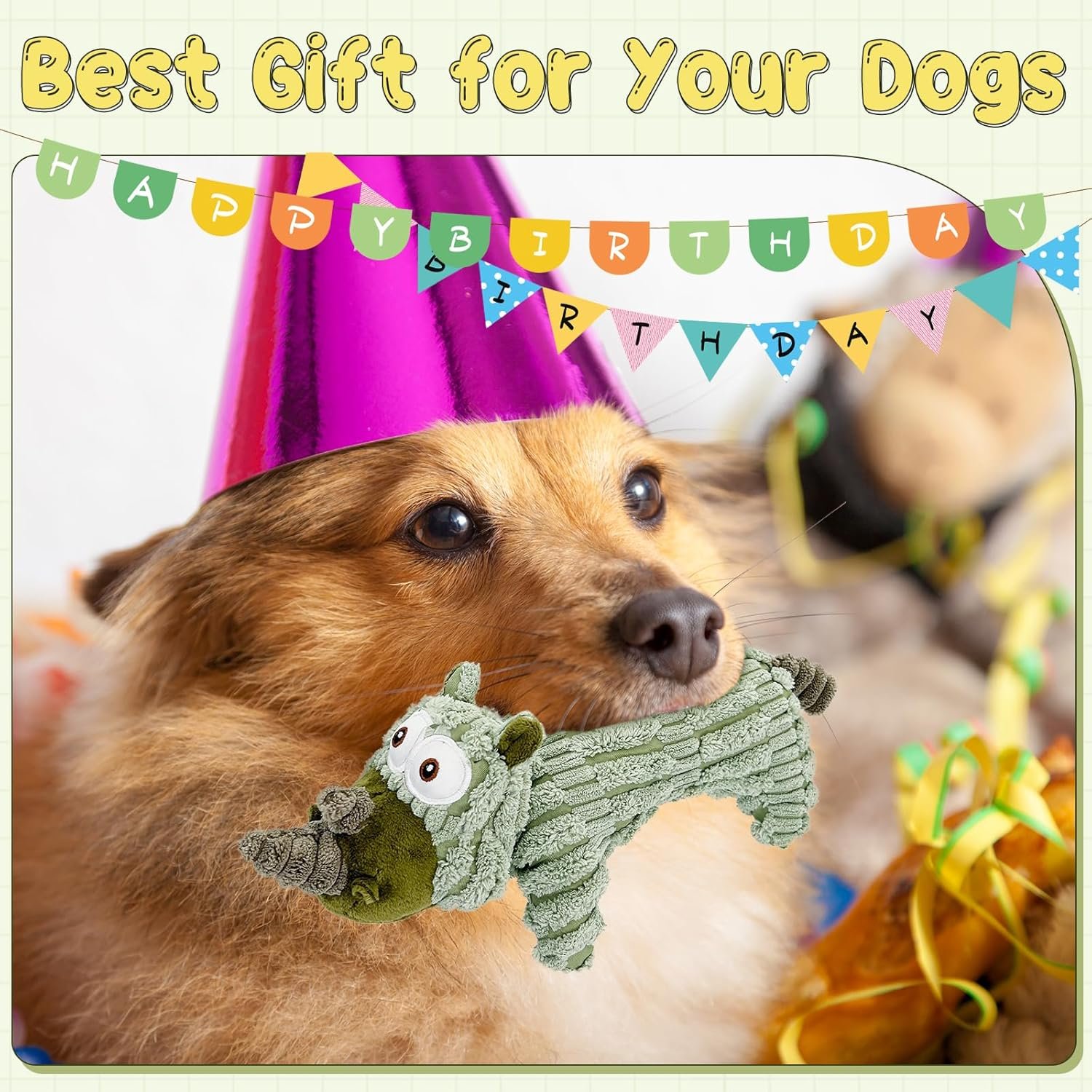 Squeaky Dog Toys for Small Dogs, Cute Plush Dog Toys with Crinkle Paper, Interactive Dog Chew Toys for Puppy, Small, Middle Dogs (Rhinoceros) - Image 8