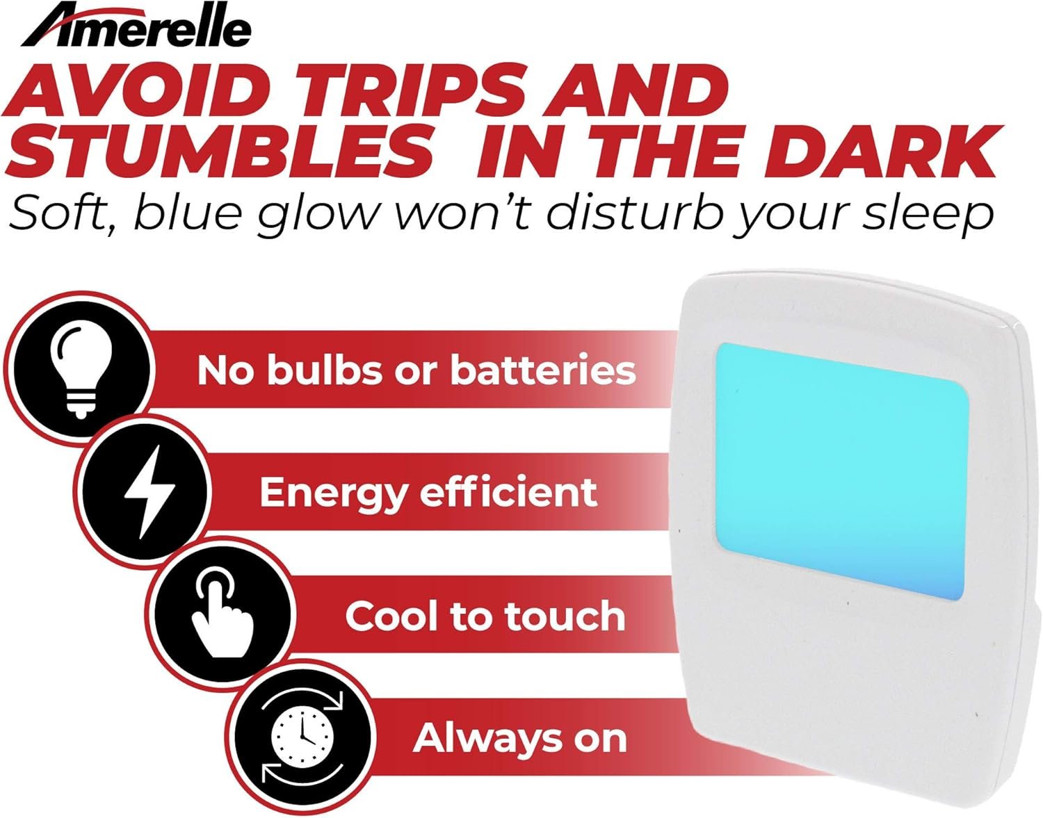 Amerelle Always-On Blue Night Light, 2 Pack (71282) – Plug In LED Night Lights with a Soft, Cool Blue Glow – Slim Led Night Light Suitable for Bedrooms, Bathrooms, Hallways, Kitchen, or Nursery - Image 3