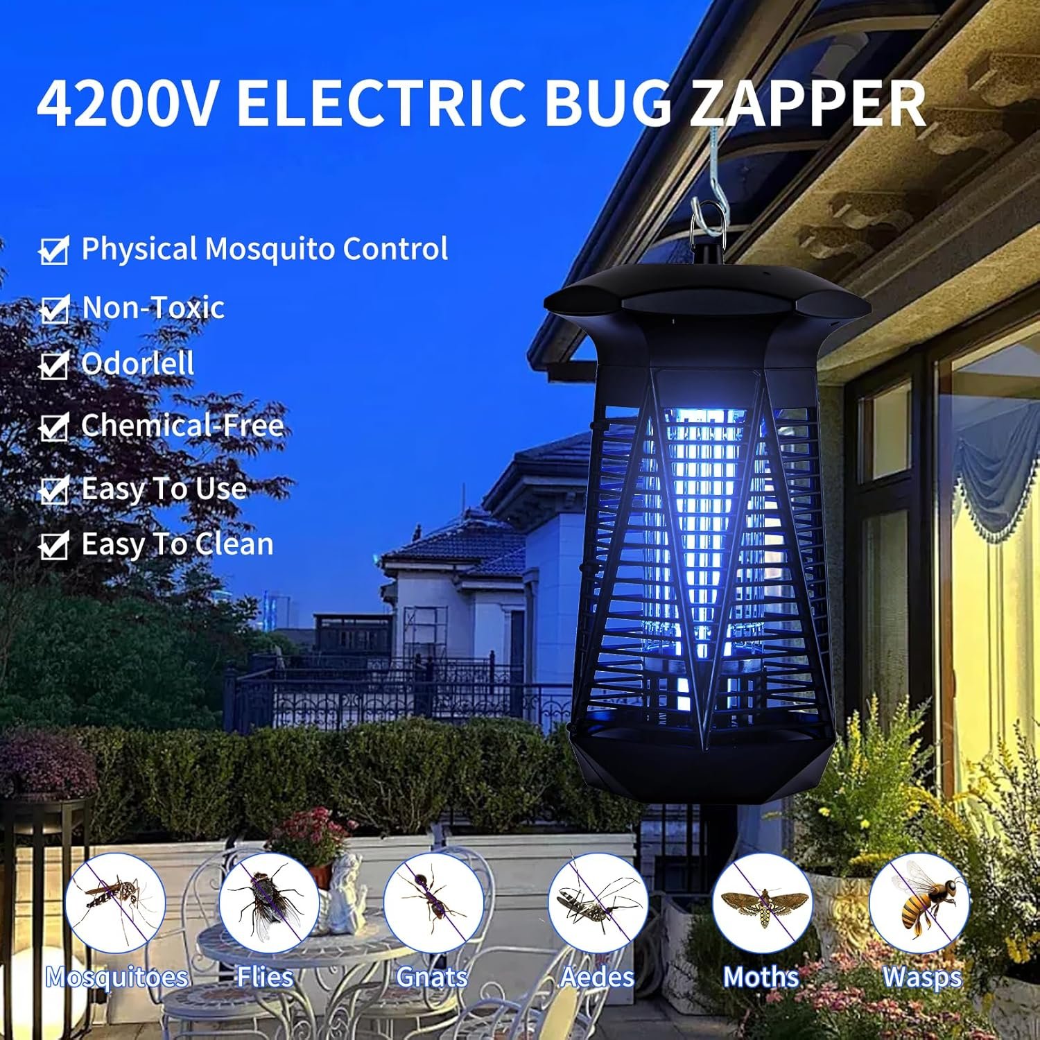 Bug Zapper Outdoor Indoor, 18W Electric Fly Trap with Dusk to Dawn Light Sensor, Mosquito Repellent, Fly Zapper, Waterproof Mosquito Killer for Home Patio Office Courtyard - Image 8