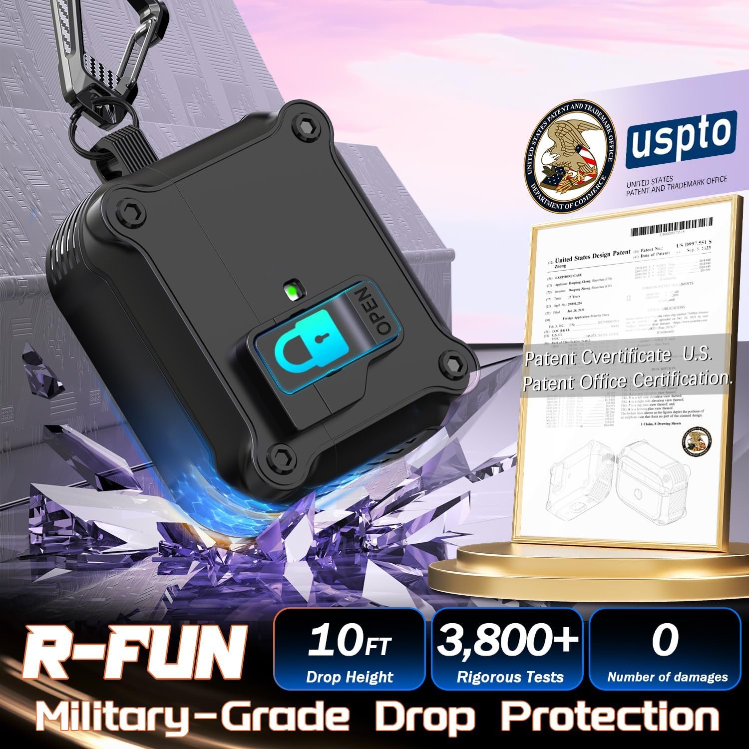 R-fun for AirPods 3rd Generation 2021 Charging Case Cover, Full Drop Protection Auto Pop-Up Lid Design for Apple Airpod 3 Gen Case with Cleaner Kit & Keychain,Black - Image 6