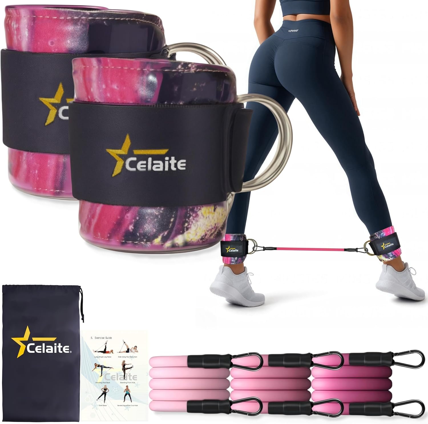 Ankle Resistance Bands with Cuffs, Ankle Straps with Resistance Bands for Working Out, Portable Booty Bands for Working Out, Kick Back Exercise Bands (10, 20, 30 lbs) & a Mesh Bag - Image 2