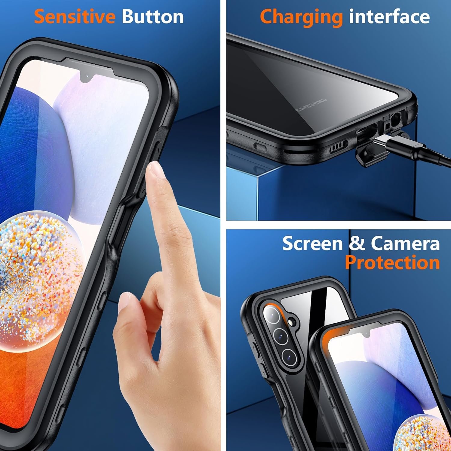 SPIDERCASE for Samsung Galaxy A14 5G Case Waterproof,Full Heavy Duty Protection,Built-in Screen&Camera Protector,Military Shockproof,Dustproof,Anti-Scratched Durable Case for Galaxy A14 5G 6.6",Black - Image 5