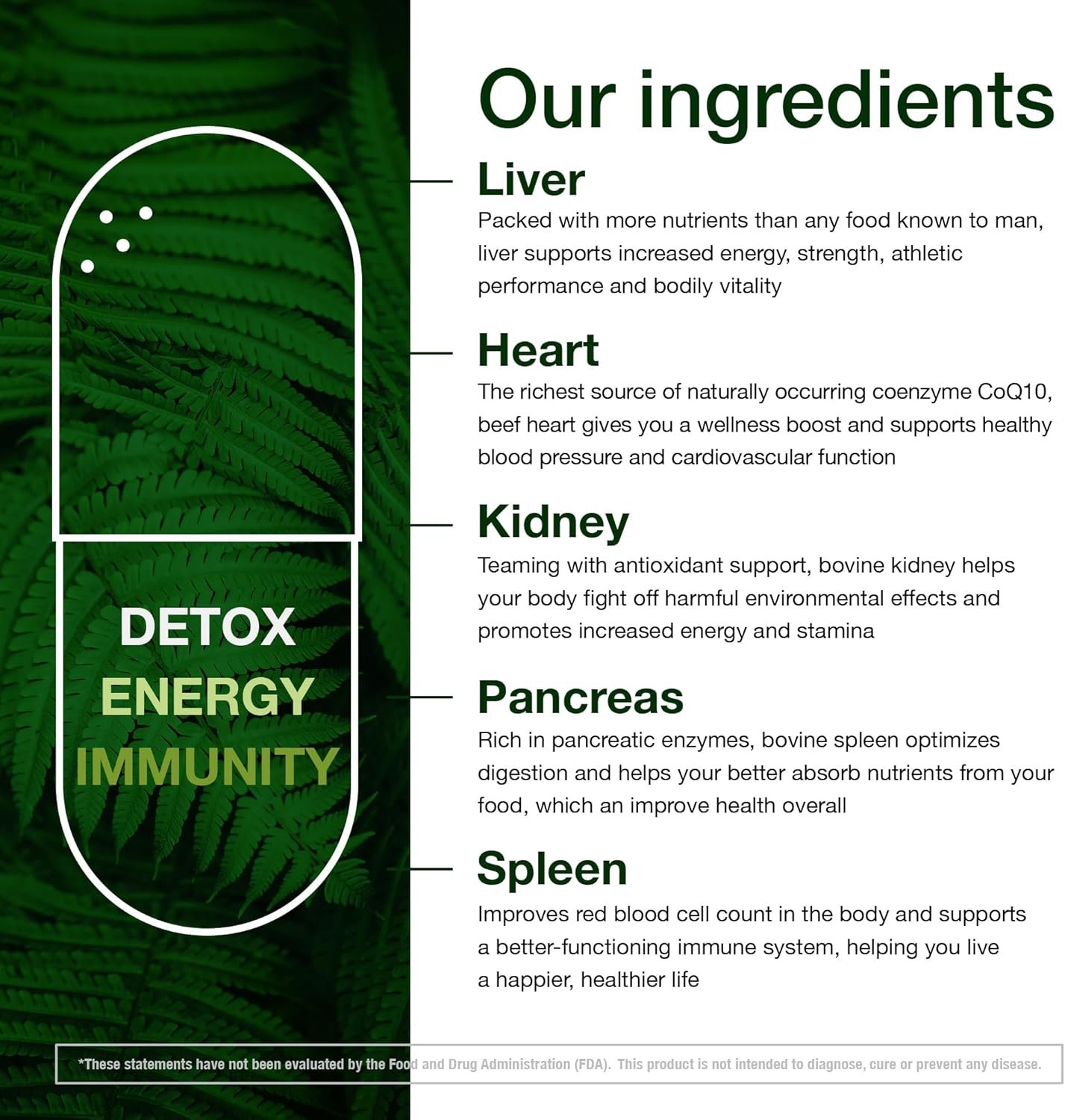 Grass Fed Beef Organ Supplement - Supports Whole Body Wellness 3000mg - with Desiccated Beef Liver, Heart, Kidney, Pancreas, Spleen - Organ Complex for Energy, Immune & Digestive Health (150 Capsules) - Image 4