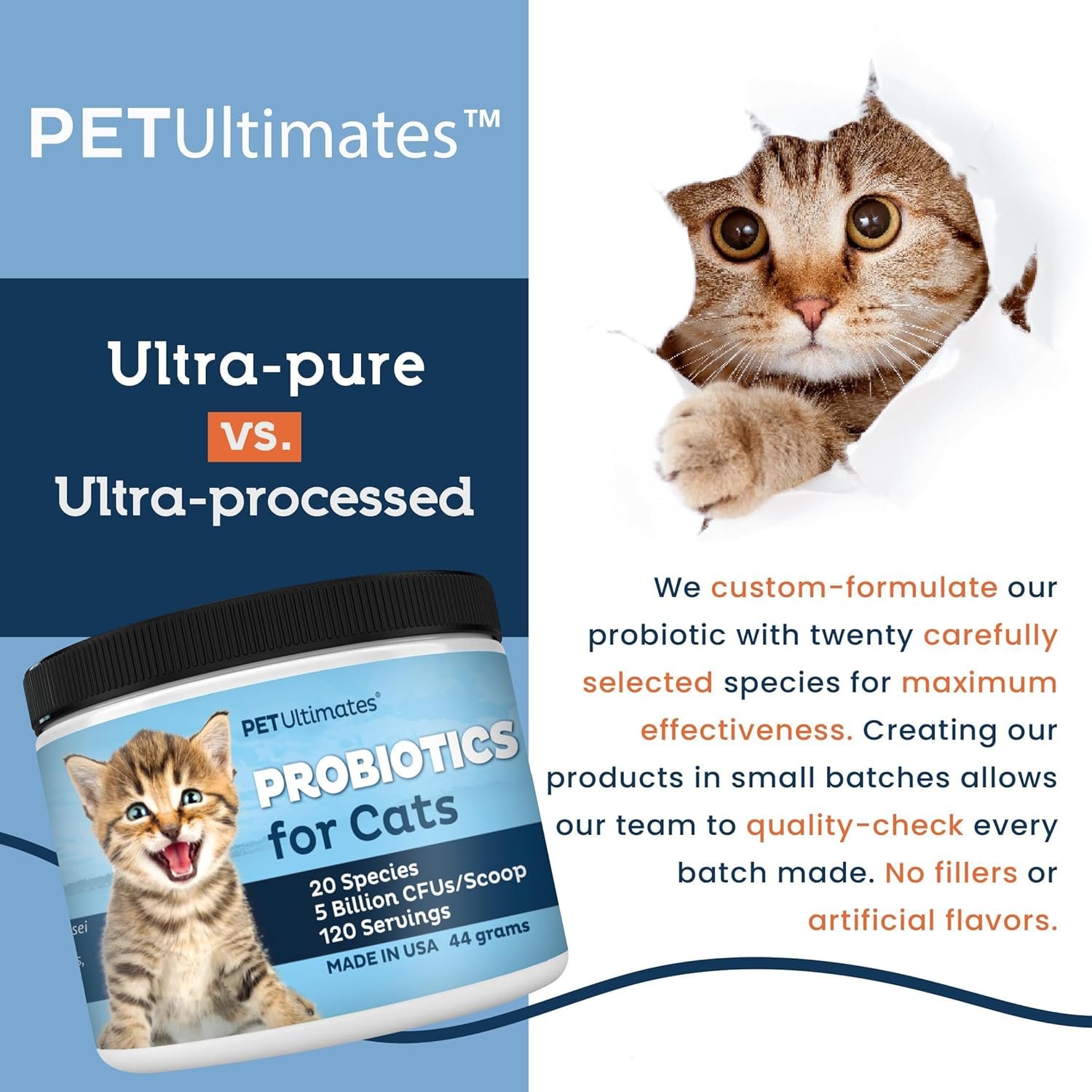 Pet Ultimates Probiotics for Cats – 20-Species Cat Probiotic Powder to Treat Diarrhea, Vomiting, Digestive Support & Cat Antibiotics Recovery – Cat Health Supplies (44 gr) - Image 4
