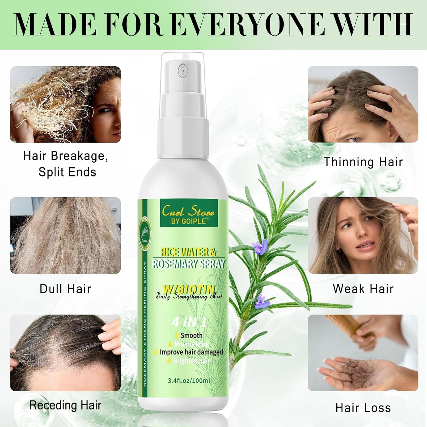 Organic Rosemary Oil For Hair Growth Rice Water Rosemary Spray,Scalp Hair Growth Oil With Essential Oils, Rosemary Hair Oil Nourishing For Split Ends, Dry Scalp, Hair Growth with Detangling Comb Set - Image 8