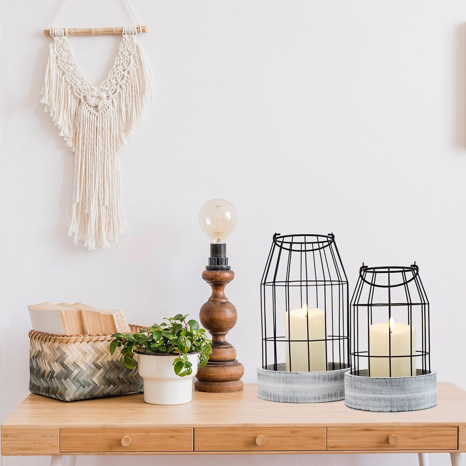 Rustic Farmhouse Lantern Decor Set of 2 - Stylish Decorative Lanterns for Your Living Room, Fireplace Mantle or Kitchen Dining Table - Modern Upscale Beauty for Your Entire Home - Image 9
