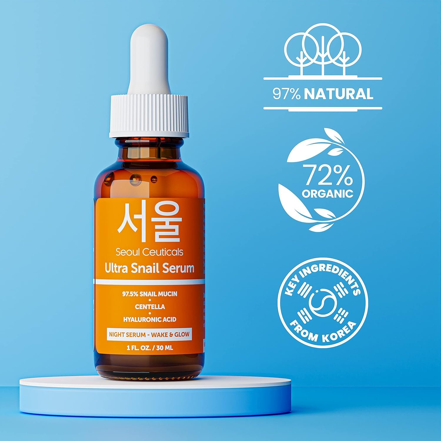 SeoulCeuticals Korean Skin Care Day & Night Serum Set - Potent Vitamin C Day Serum + Korean Snail Night Serum With Hyaluronic Acid + Centella + CE Ferulic for K Beauty Glow - Image 5