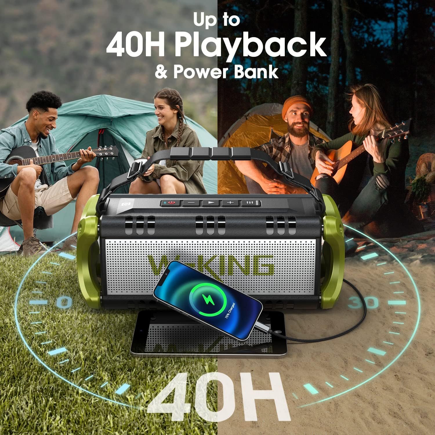 W-KING Bluetooth Speaker, 90W Peak 50W RMS Portable Speakers Bluetooth Wireless Loud, IPX6 Waterproof Outdoor Large Bluetooth Speaker Subwoofer/Bass Boost/DSP/40H Playtime/Stereo Pairing/Power Bank/TF - Image 6