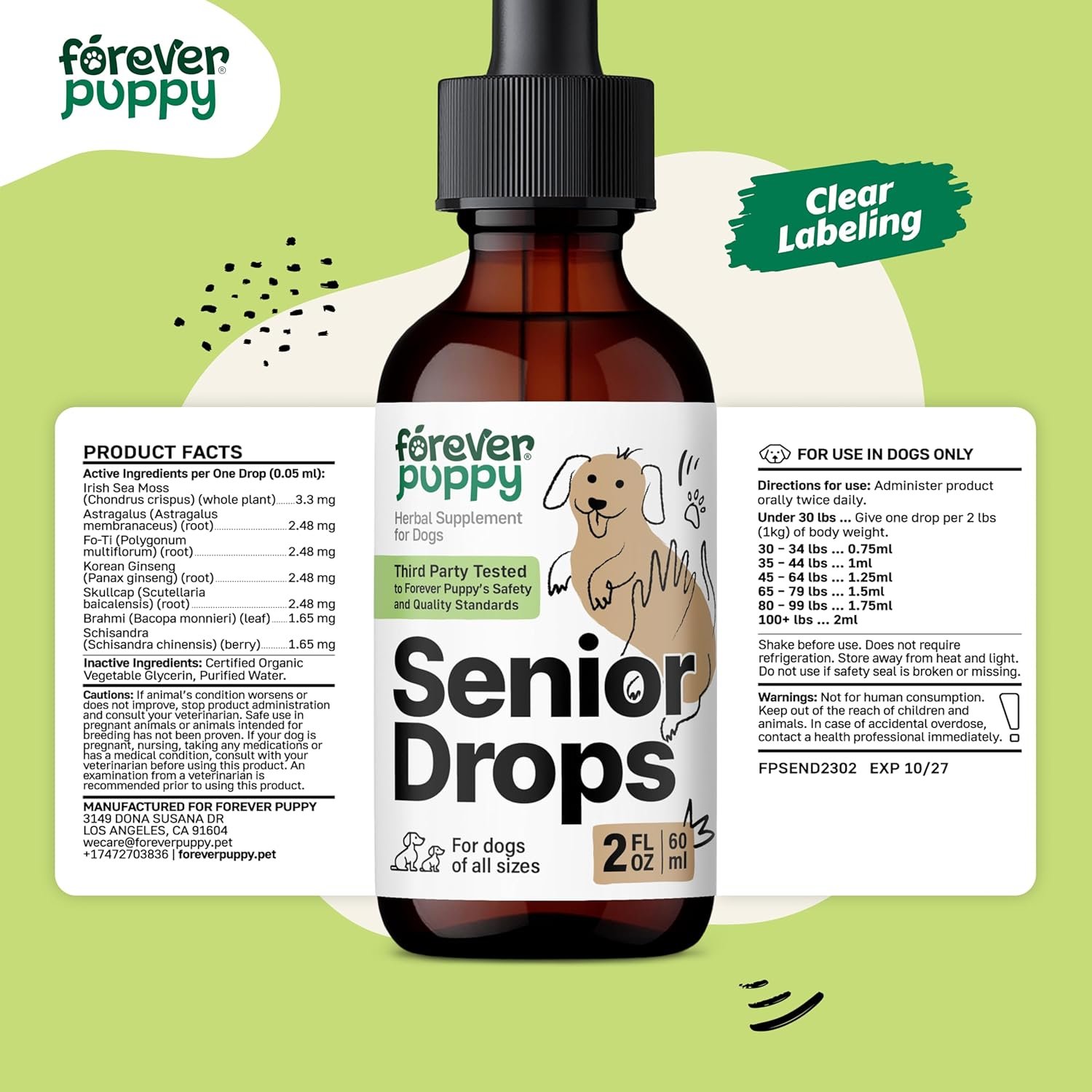 Senior Dogs Drops - Thyroid, Immune & Brain Support Complex for Elderly Dogs of All Breeds & Sizes - Vitamins and Supplements for Older Dogs - Senior Dog Food Supplements - 2 oz - Image 8