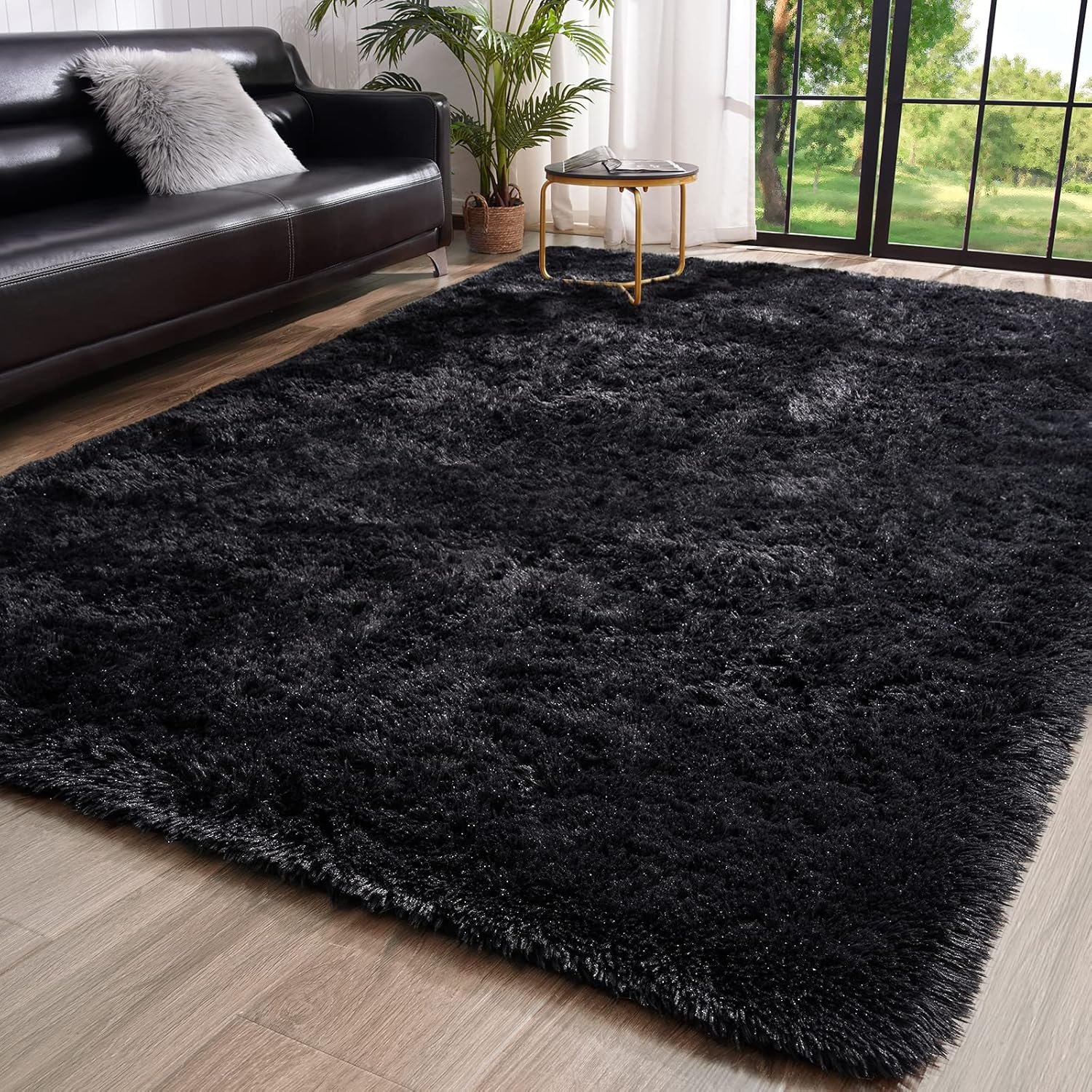 Toneed Fluffy Area Rug for Bedroom Living Room, 5 x 8 Feet Black Shaggy Rug Super Soft Modern Indoor Rug Fuzzy Plush Carpet for Dorm Nursery Kids Room Home Decorative - Image 2