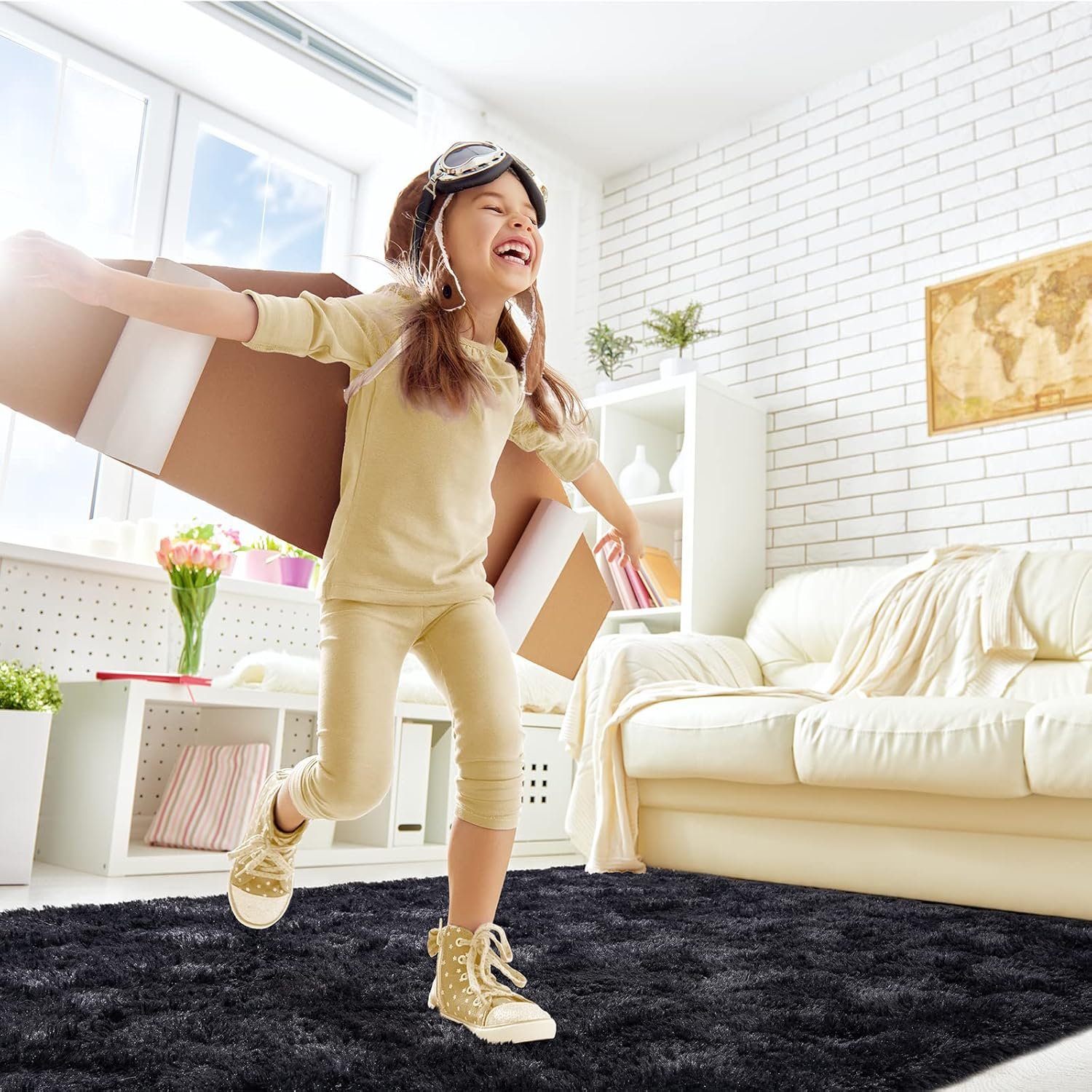 Toneed Fluffy Area Rug for Bedroom Living Room, 5 x 8 Feet Black Shaggy Rug Super Soft Modern Indoor Rug Fuzzy Plush Carpet for Dorm Nursery Kids Room Home Decorative - Image 5